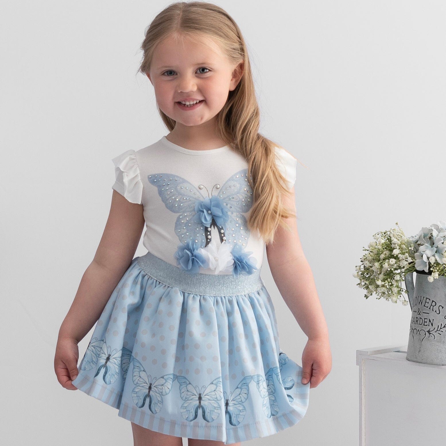 CARAMELO KIDS - Butterfly Skirt Set - Blue