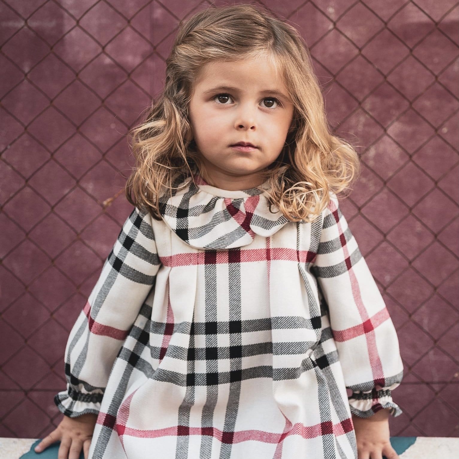 JOSE VARON - Check Baby Dress - Cream