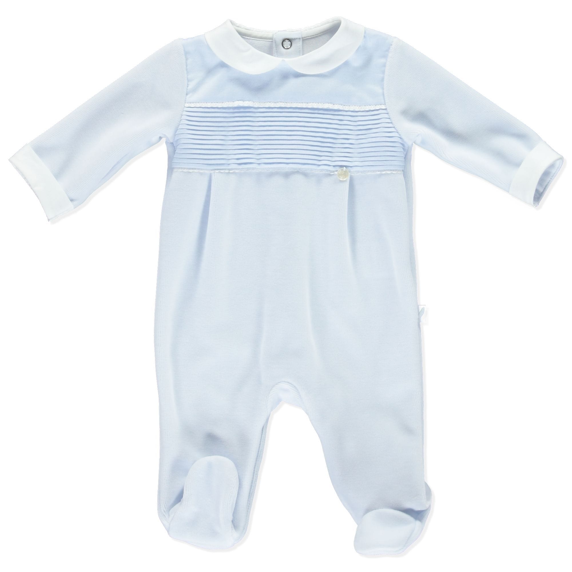 PURETÉ - Velour Pleated Detail Babygrow - Blue