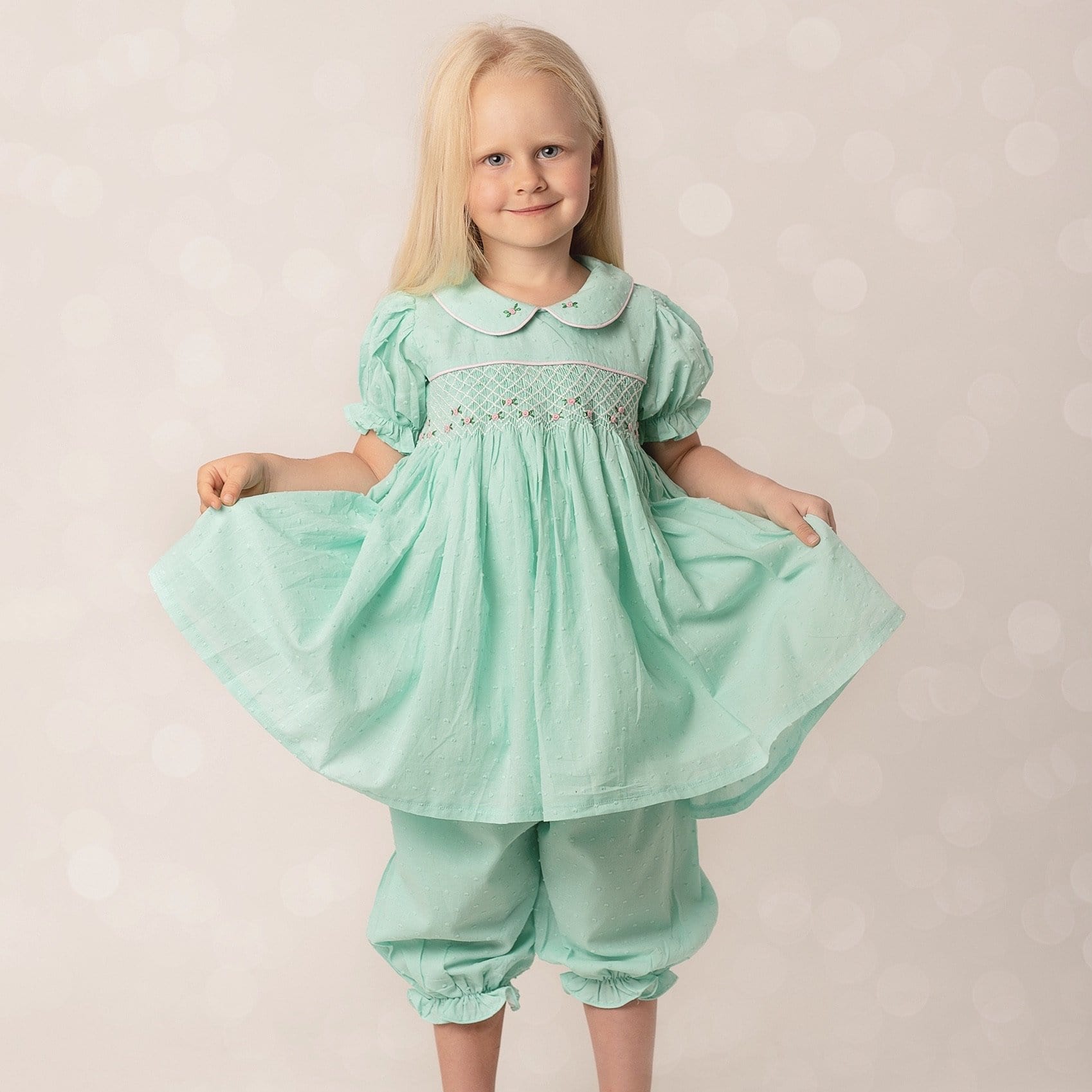 BLUEBELLS - Smocked Three Piece Dressing Gown Set - Mint