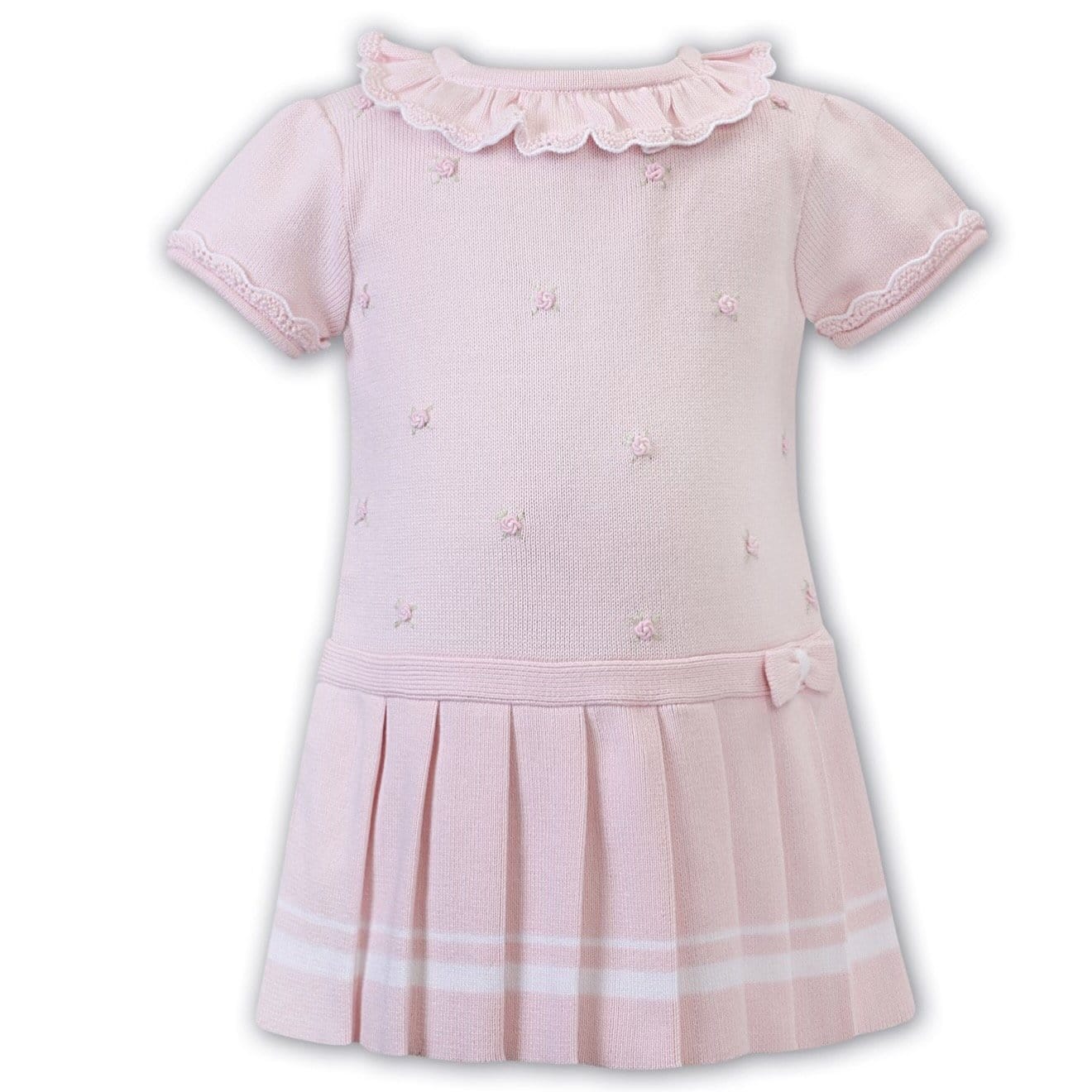 SARAH LOUISE Cotton Knitted Pleated Drop waist Dress - Pink