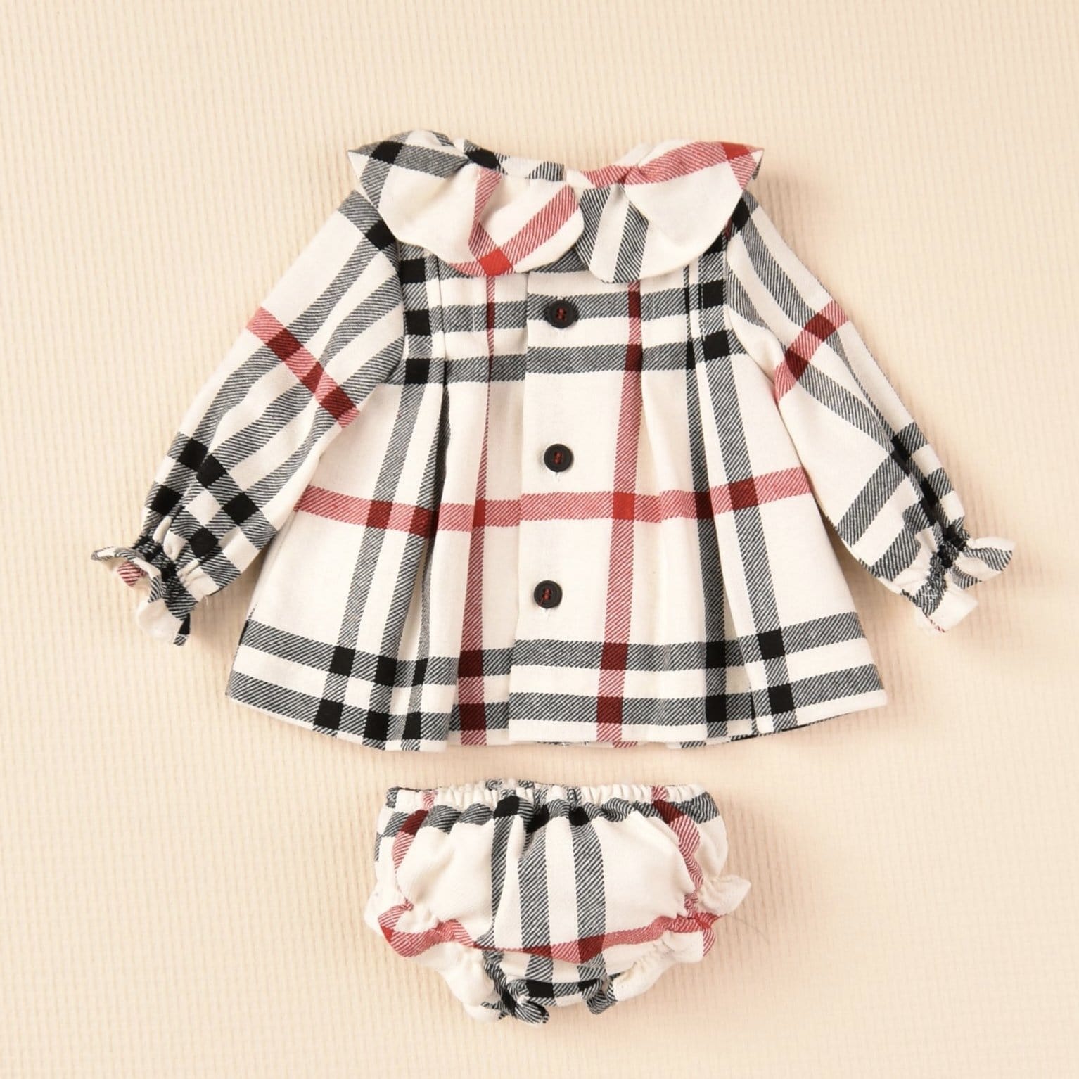 JOSE VARON - Check Baby Dress - Cream