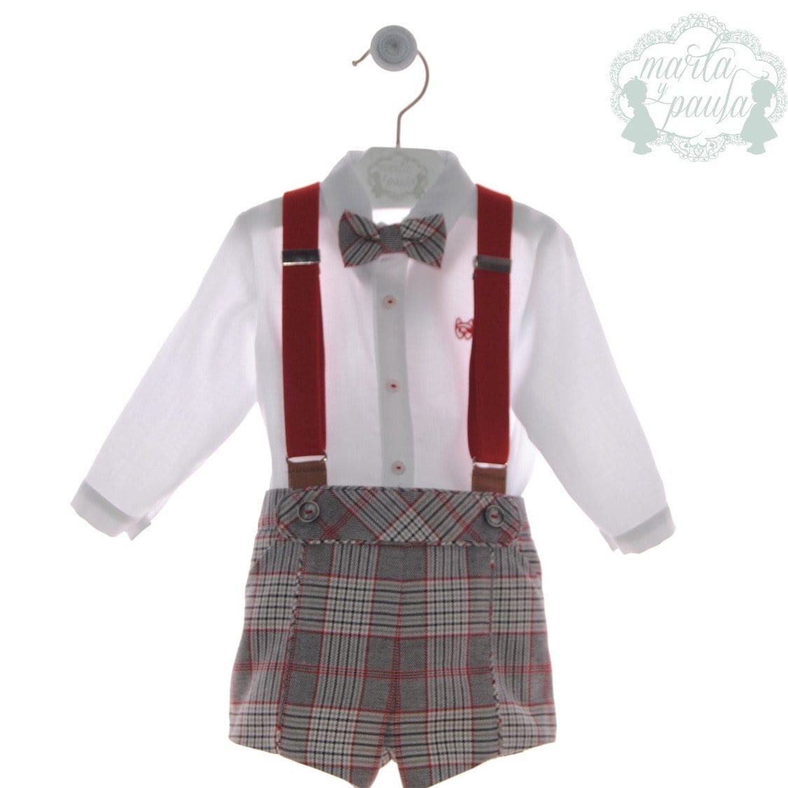 MARTA Y PAULA BOYS BLACK & RED CHECK SHORT SET