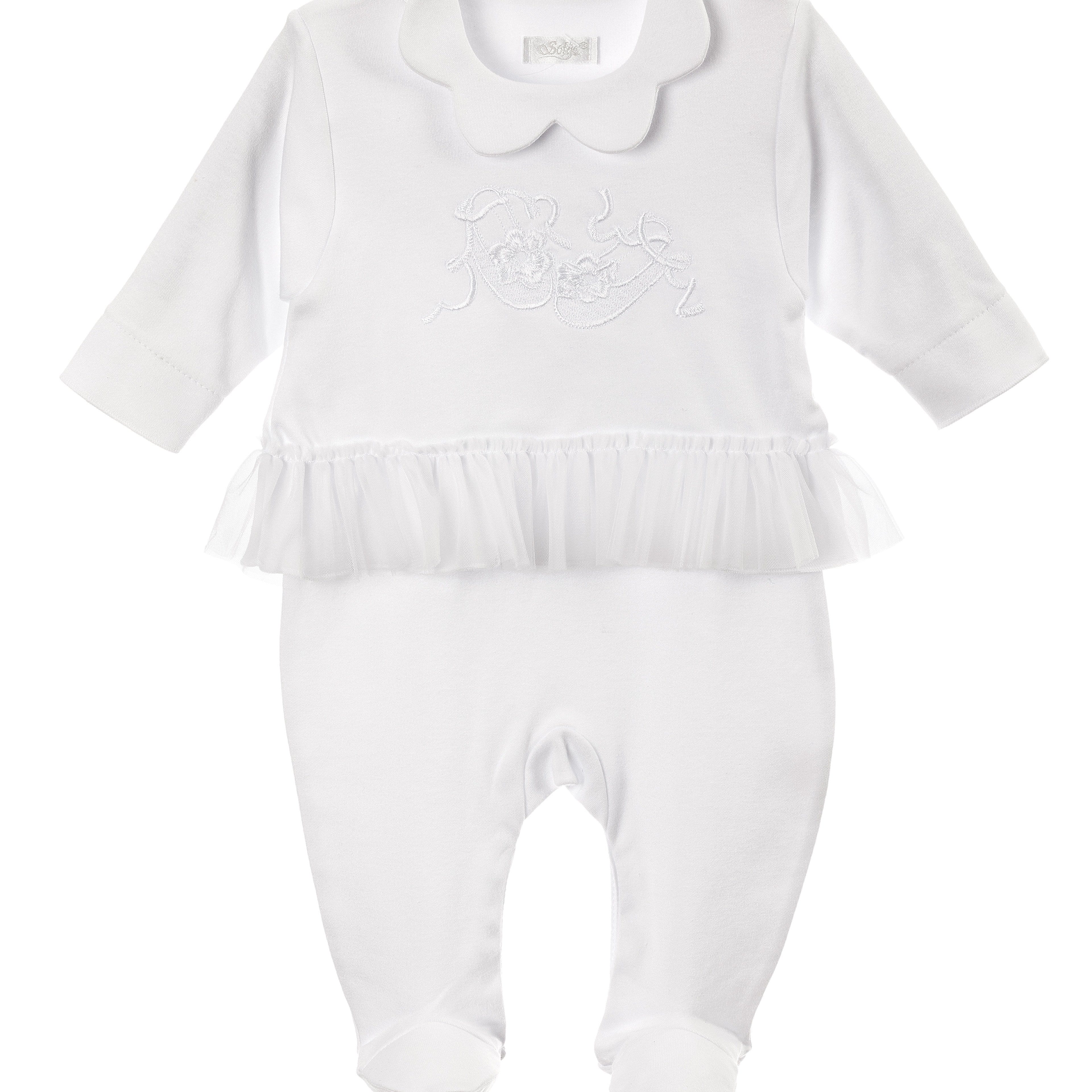 Sofija - Scalloped Collar Tutu Babygrow -White