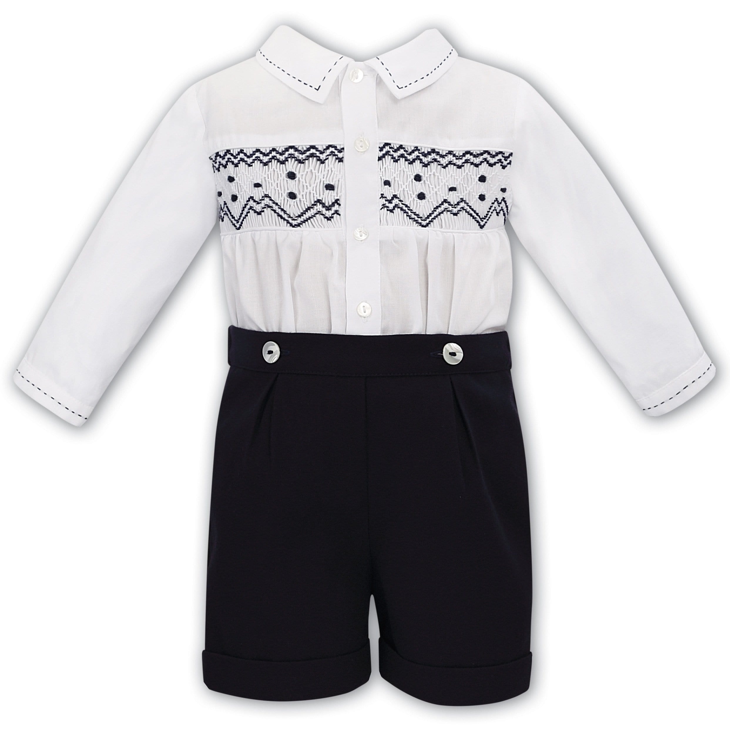 SARAH LOUISE  BOYS SMOCKED NAVY SET
