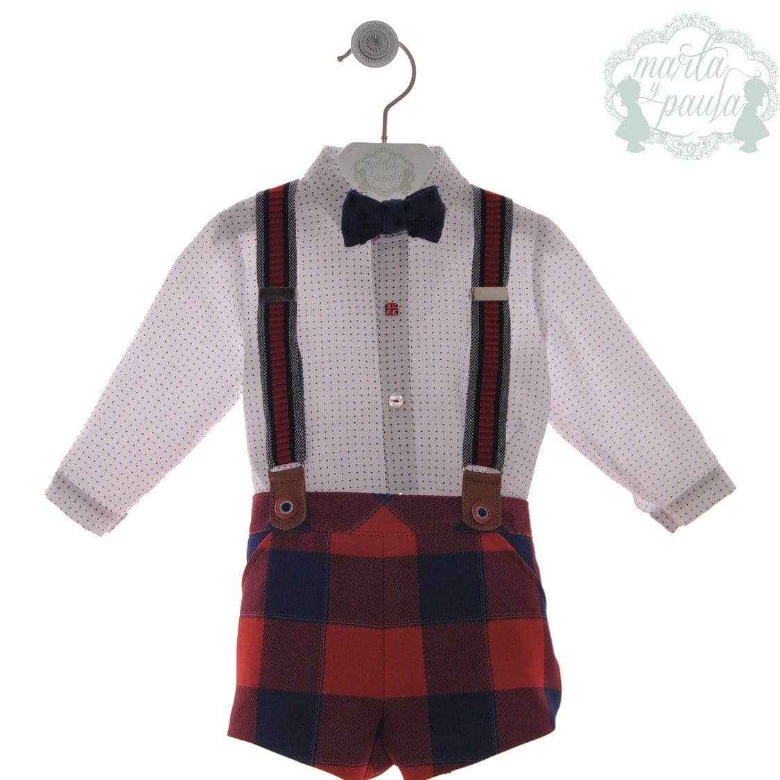 MARTA Y PAULA BOYS NAVY & RED CHECK SHORT SET