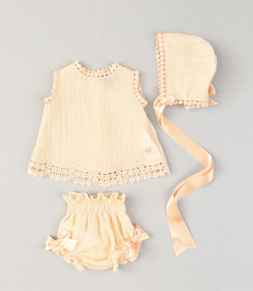 JOSE VARON - Three Piece Ribbon Dress Set - Cream