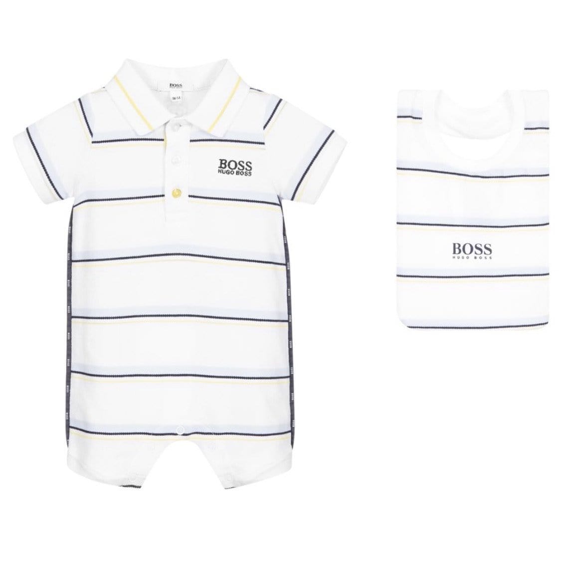 HUGO BOSS - Stripe Romper Bib Set - White