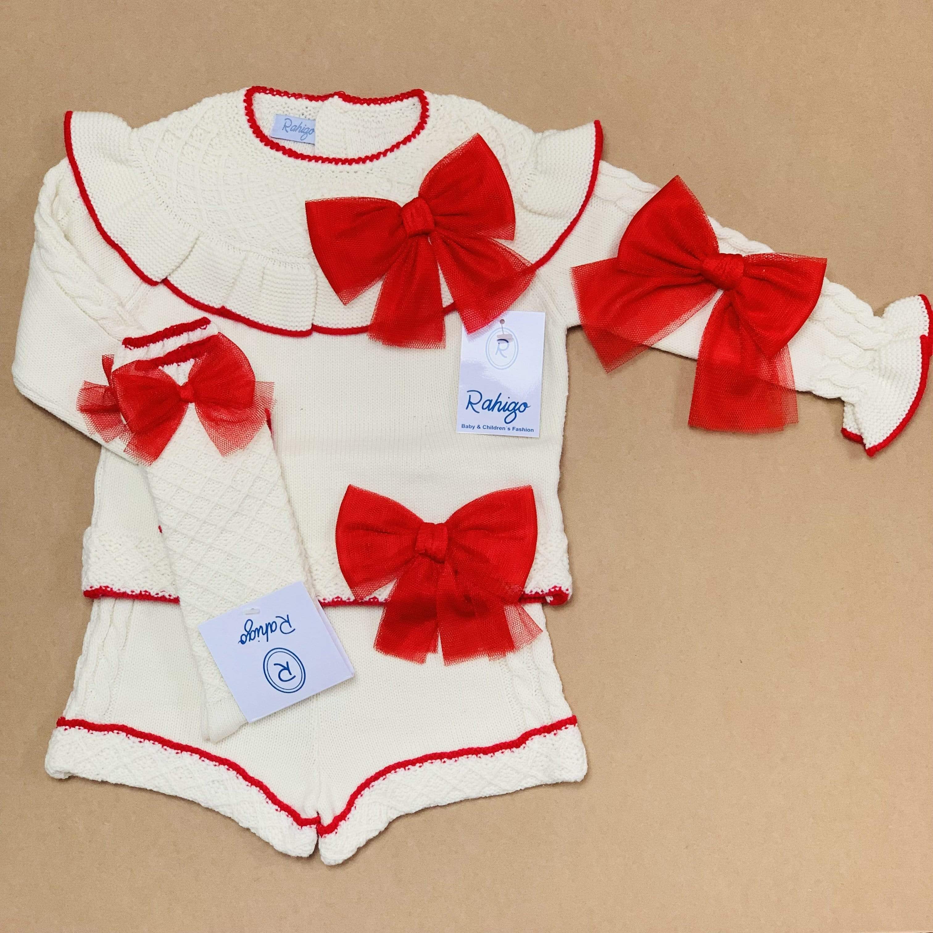 RAHIGO - Two Piece Short Set & Socks With Red Tulle Bow - Cream
