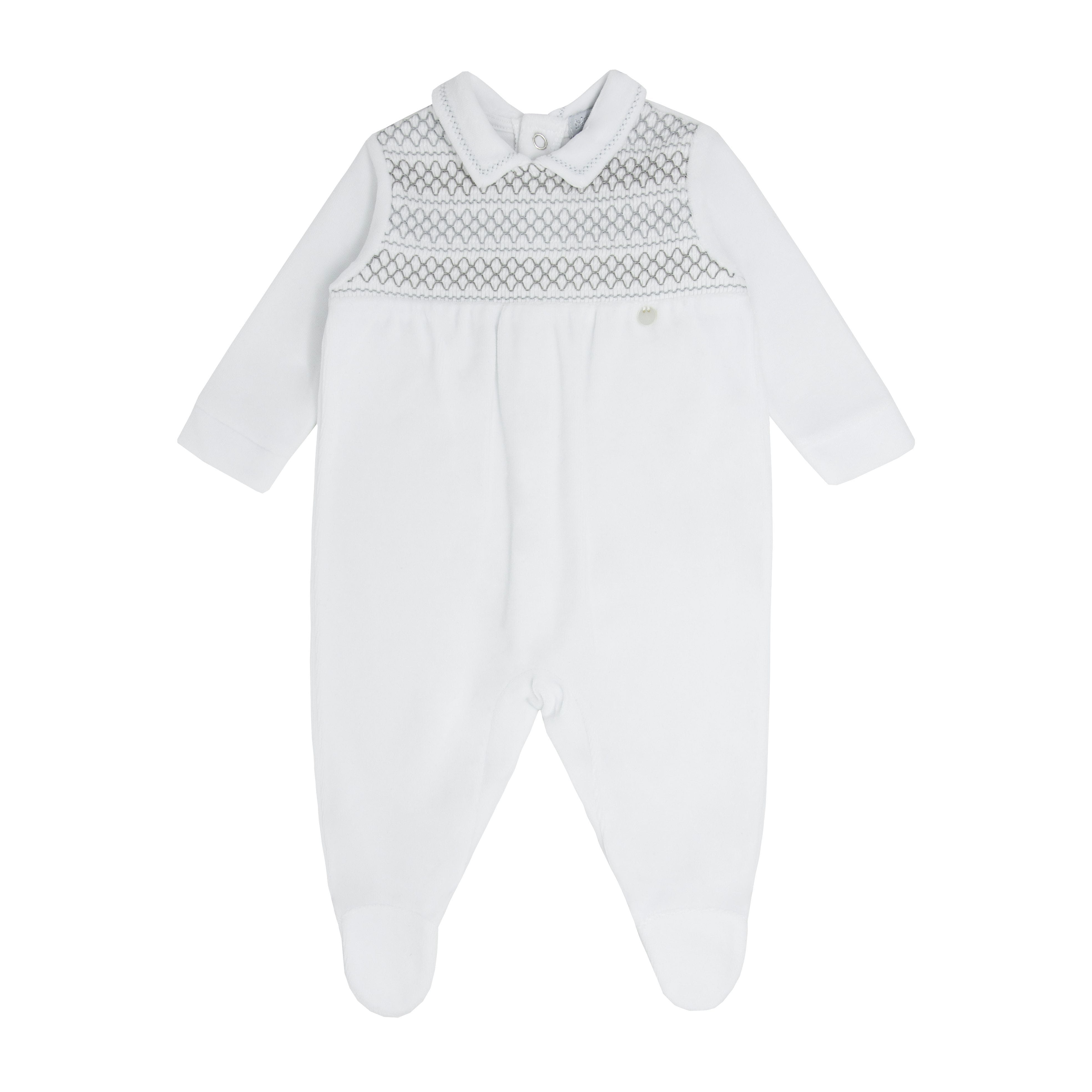 BLUES BABY - Smocking Velour Babygrow - White