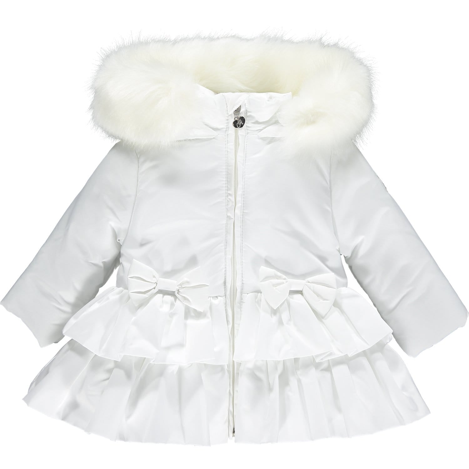 LITTLE A - Frill Faux Fur Trim Jacket - White