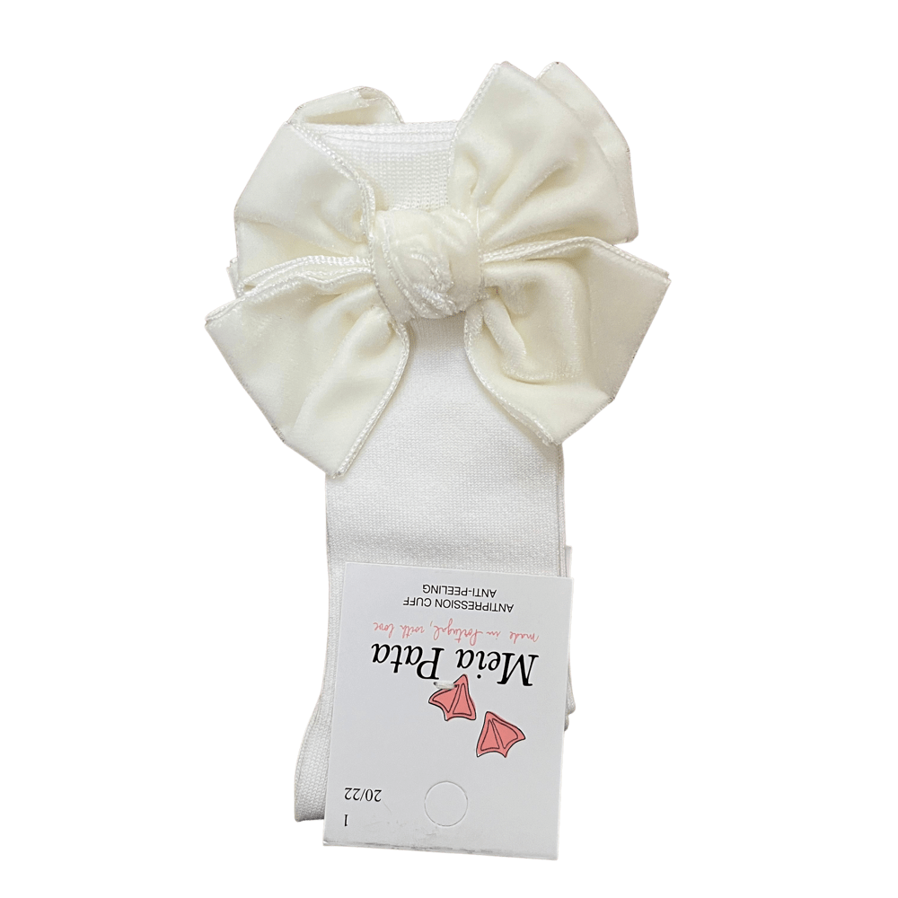 MEIA PATA - Double Bow Velvet Sock - Cream