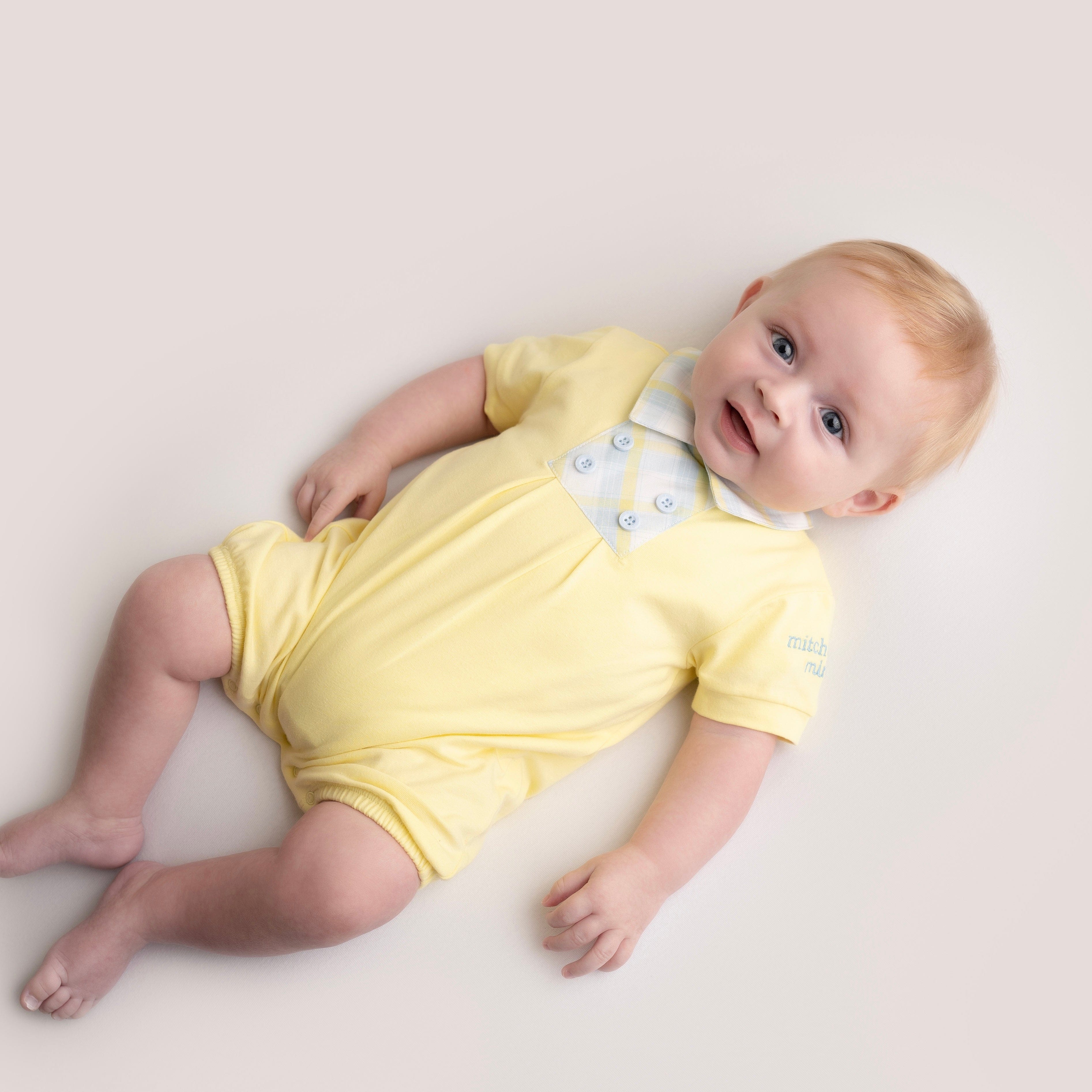 MITCH & SON - Mini Marshall check Detail Romper - Lemon Cake