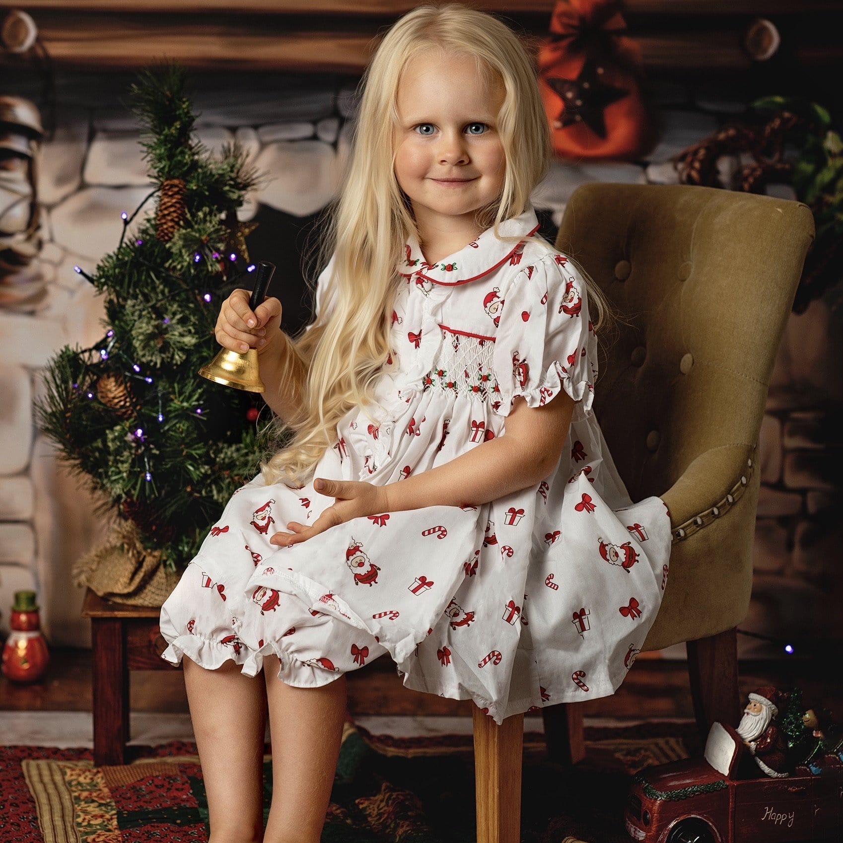 BLUEBELLS - Smocked Christmas Pyjamas - White