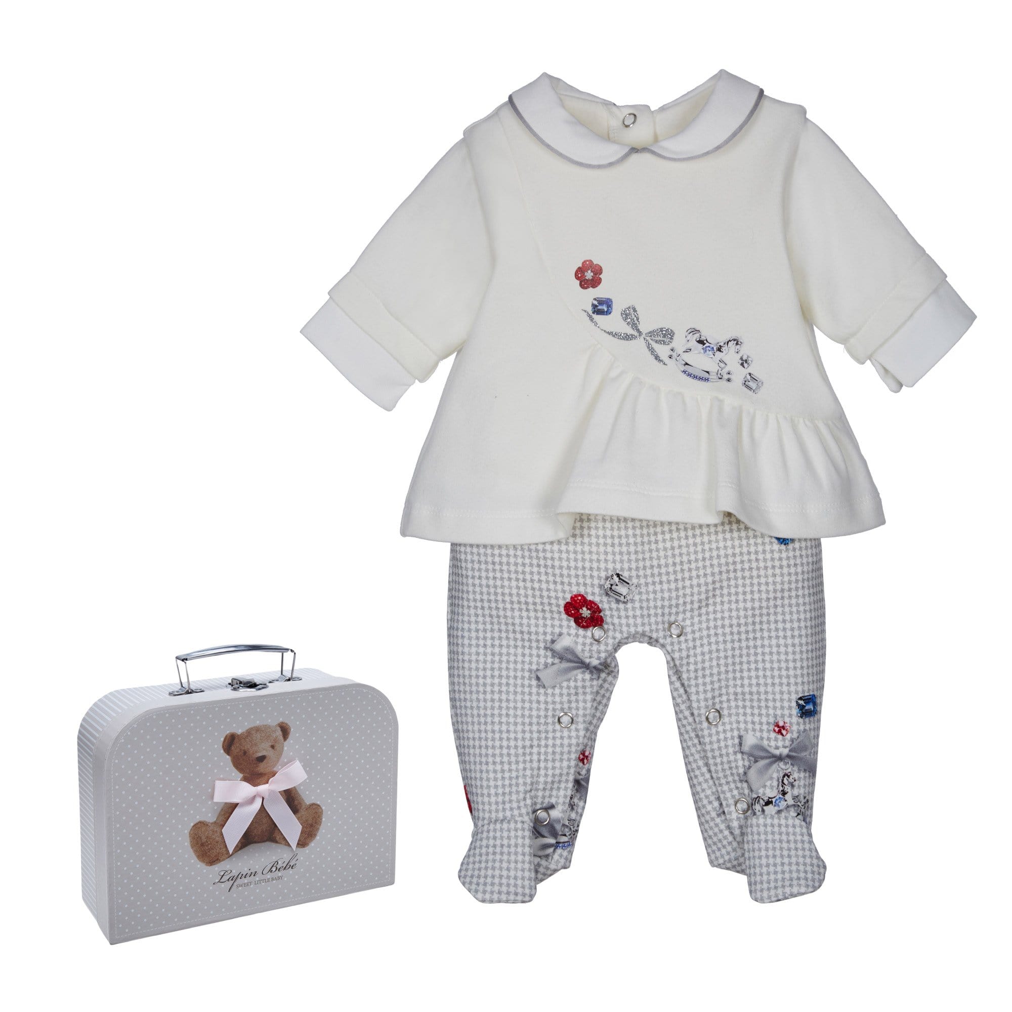 LAPIN HOUSE - Baby Dogtooth Jewel Babygrow  - Cream