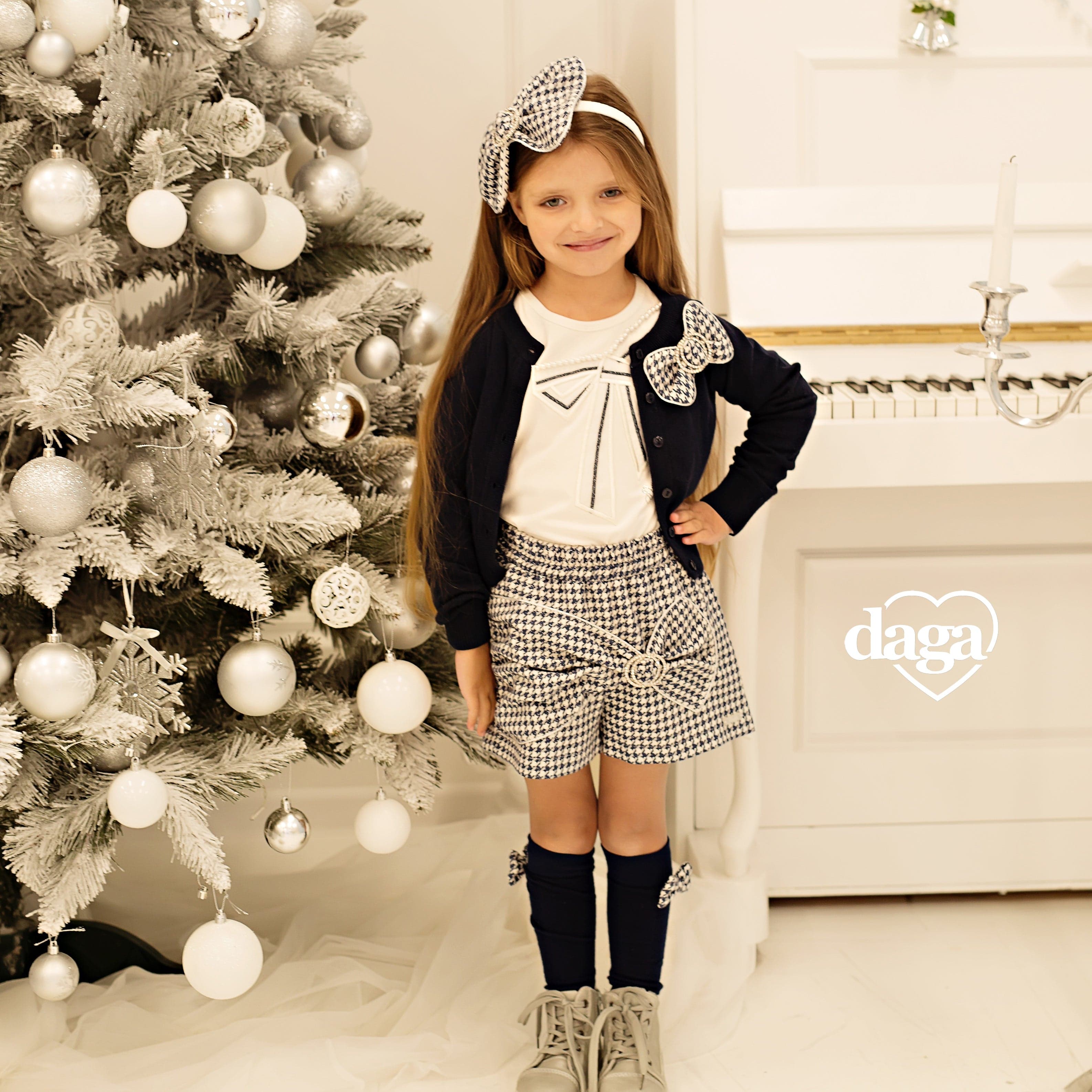 Daga - Fly To Heaven Three Piece Bow Short Set- Navy