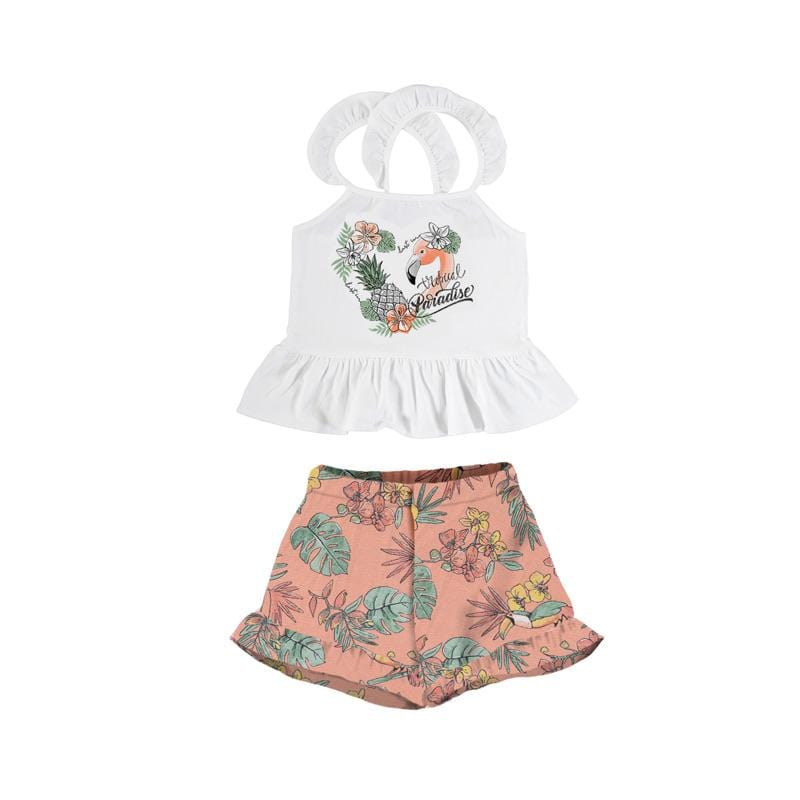 MAYORAL - Flamingo Pineapple Top & Short Set - Peach