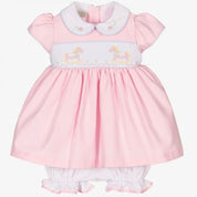 PRETTY ORIGINALS - Rocking Horse Smocked Dress  - Pink