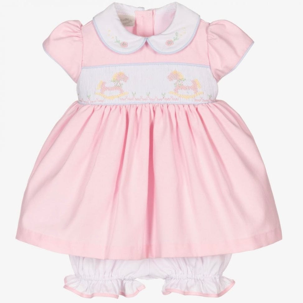 PRETTY ORIGINALS - Rocking Horse Smocked Dress  - Pink