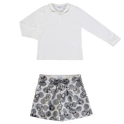 MAYORAL SILVER DIAMANTÉ PETER PAN COLLAR TOP WITH SHORTS