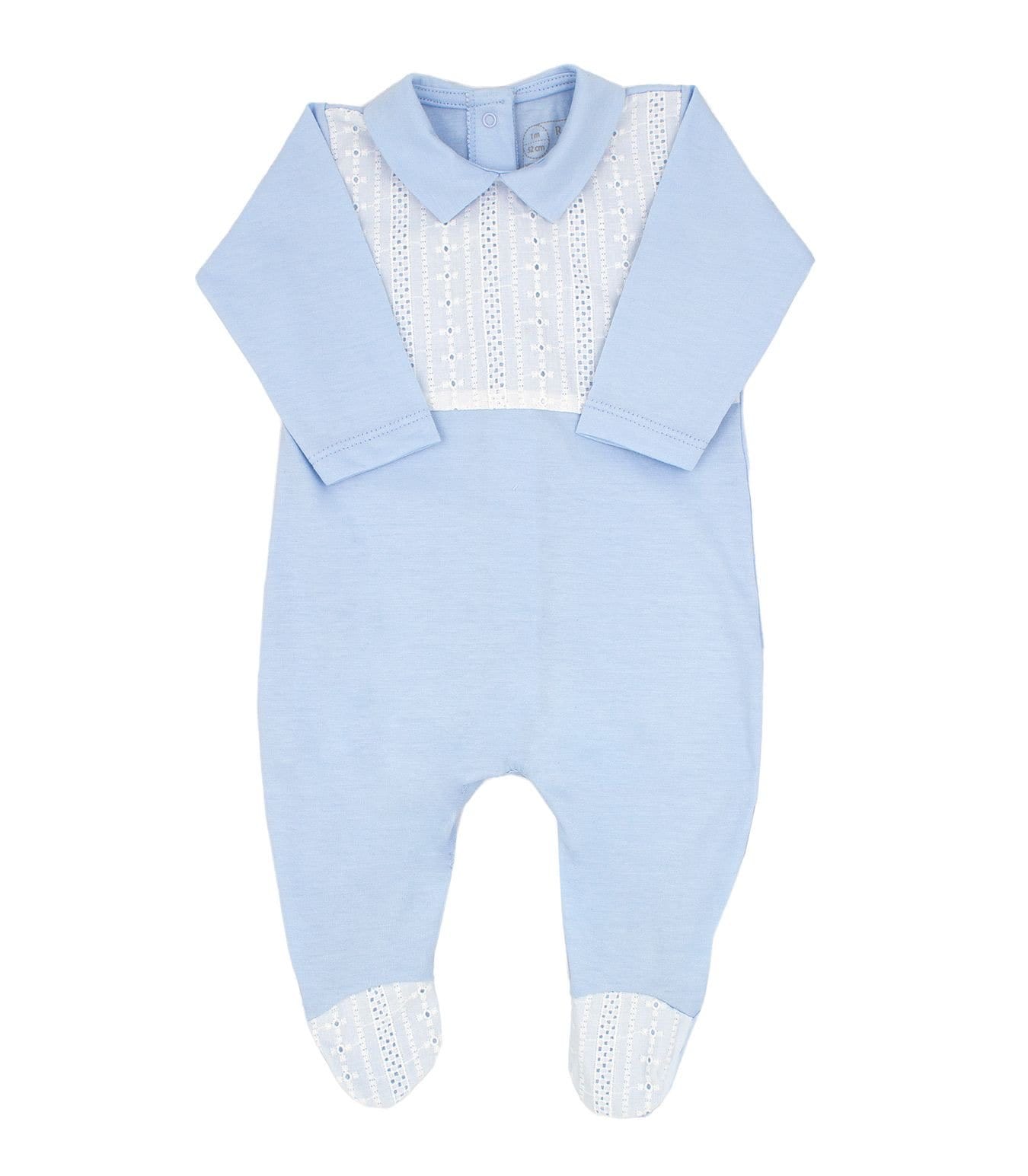 Rapife - Broderie Anglaiseg Detail Babygrow - Blue