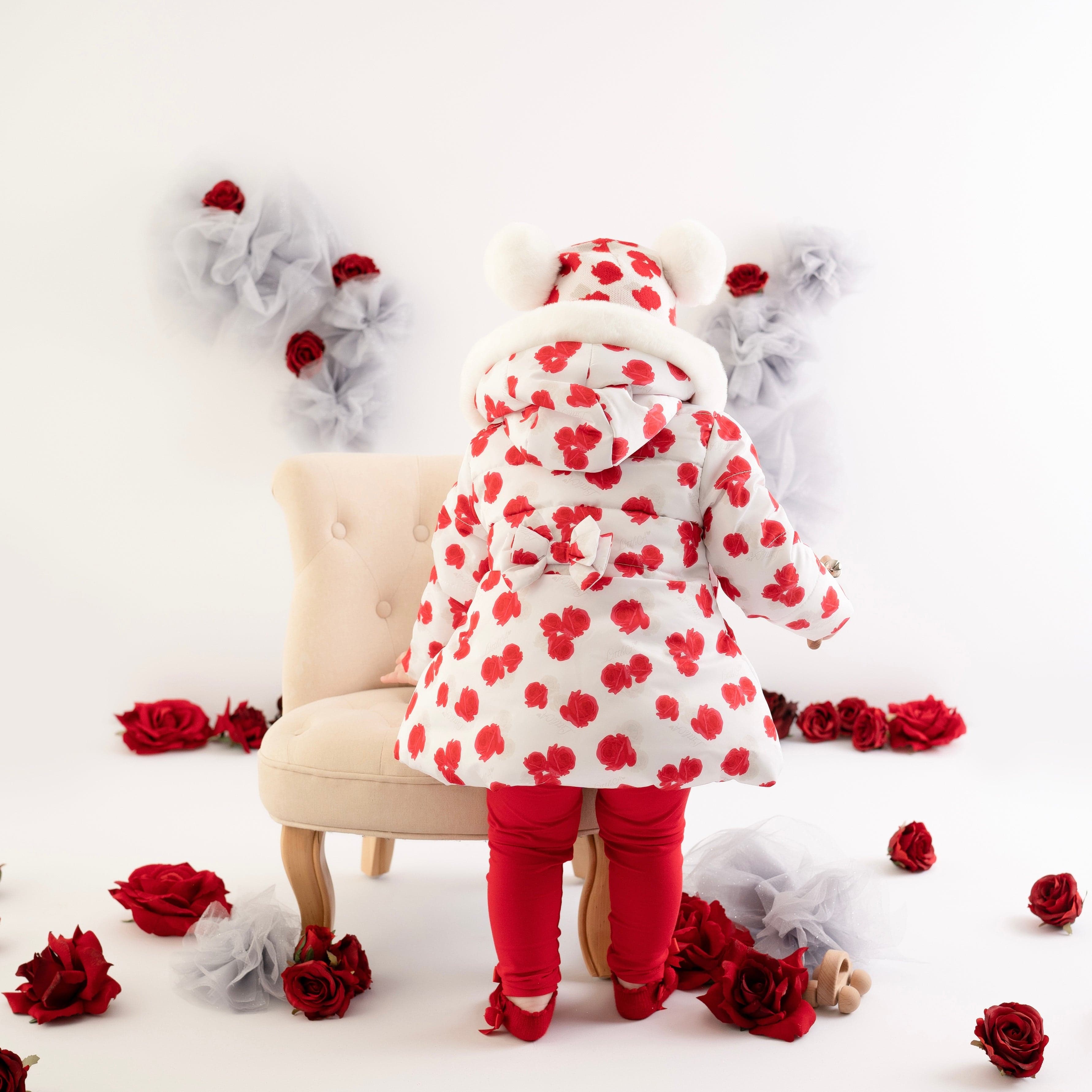 LITTLE A - Felicity Rose Print Jacket With Faux Fur Trim - White