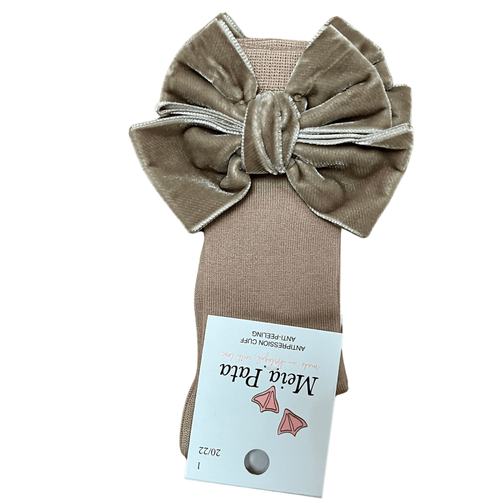 MEIA PATA - Double Bow Velvet Sock - Camel