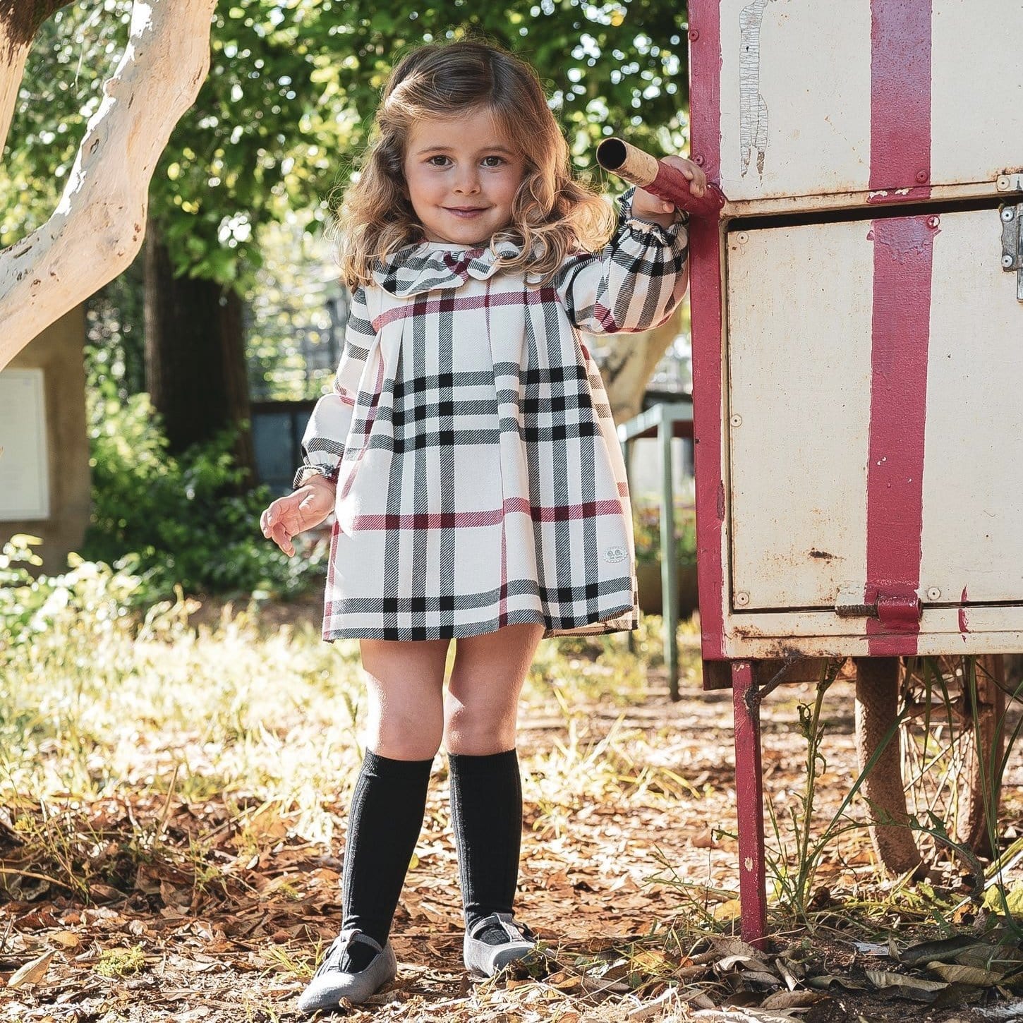 JOSE VARON - Check Baby Dress - Cream