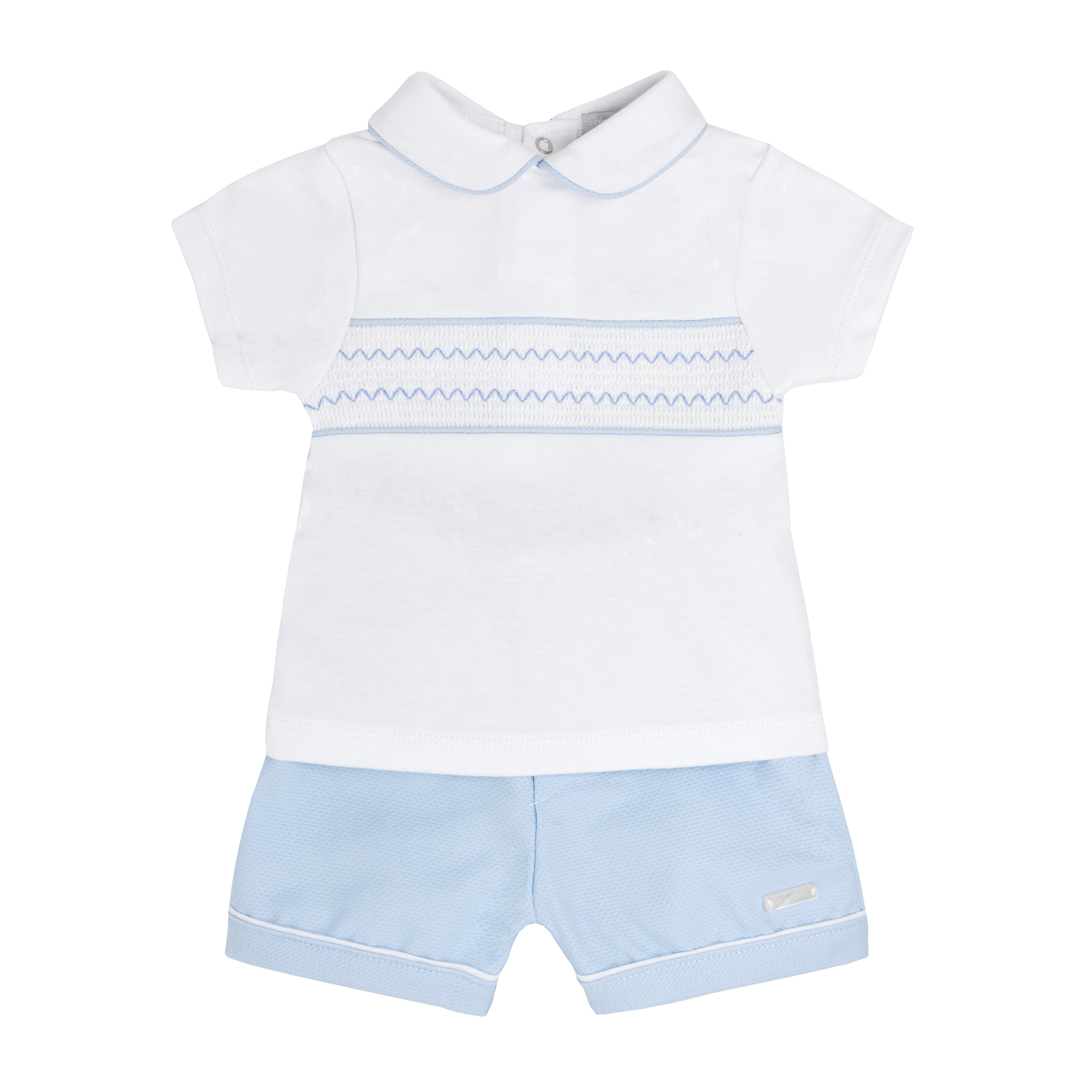 BLUES BABY - Smocked Cotton Short Set - Blue