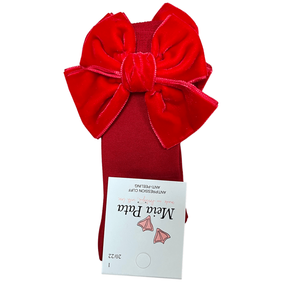 MEIA PATA - Double Bow Velvet Sock - Red