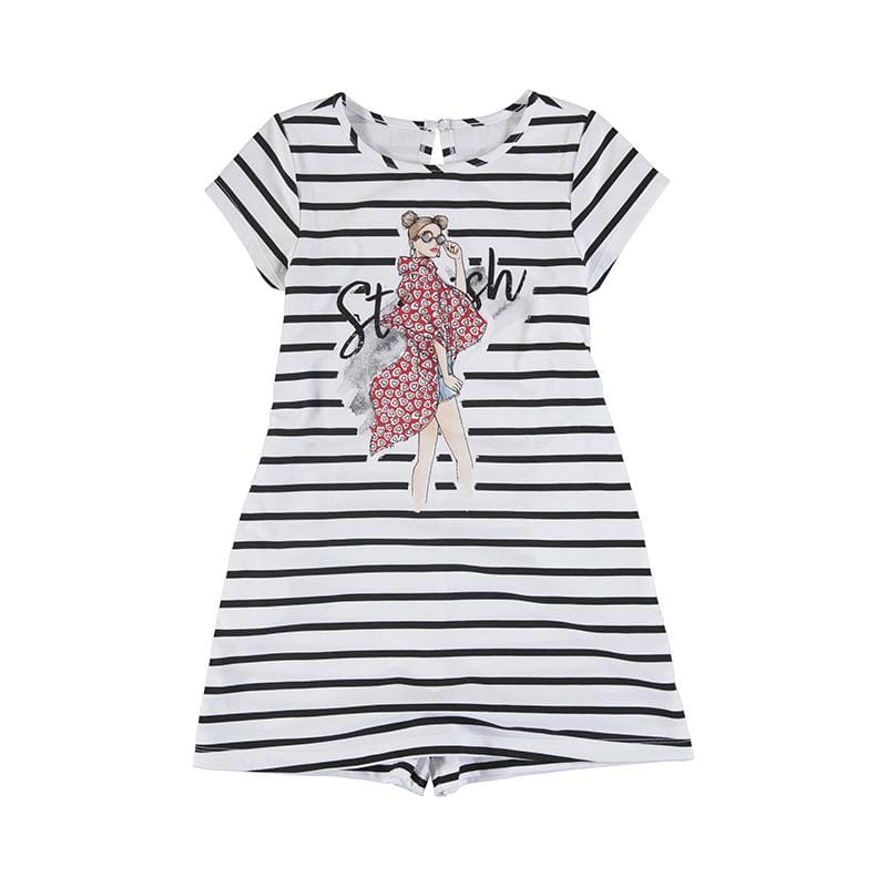 MAYORAL - Striped Dress With Shorts - Black