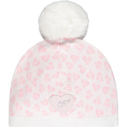 LITTLE A - Ellis Leopard Double Pom Pom Hat - White
