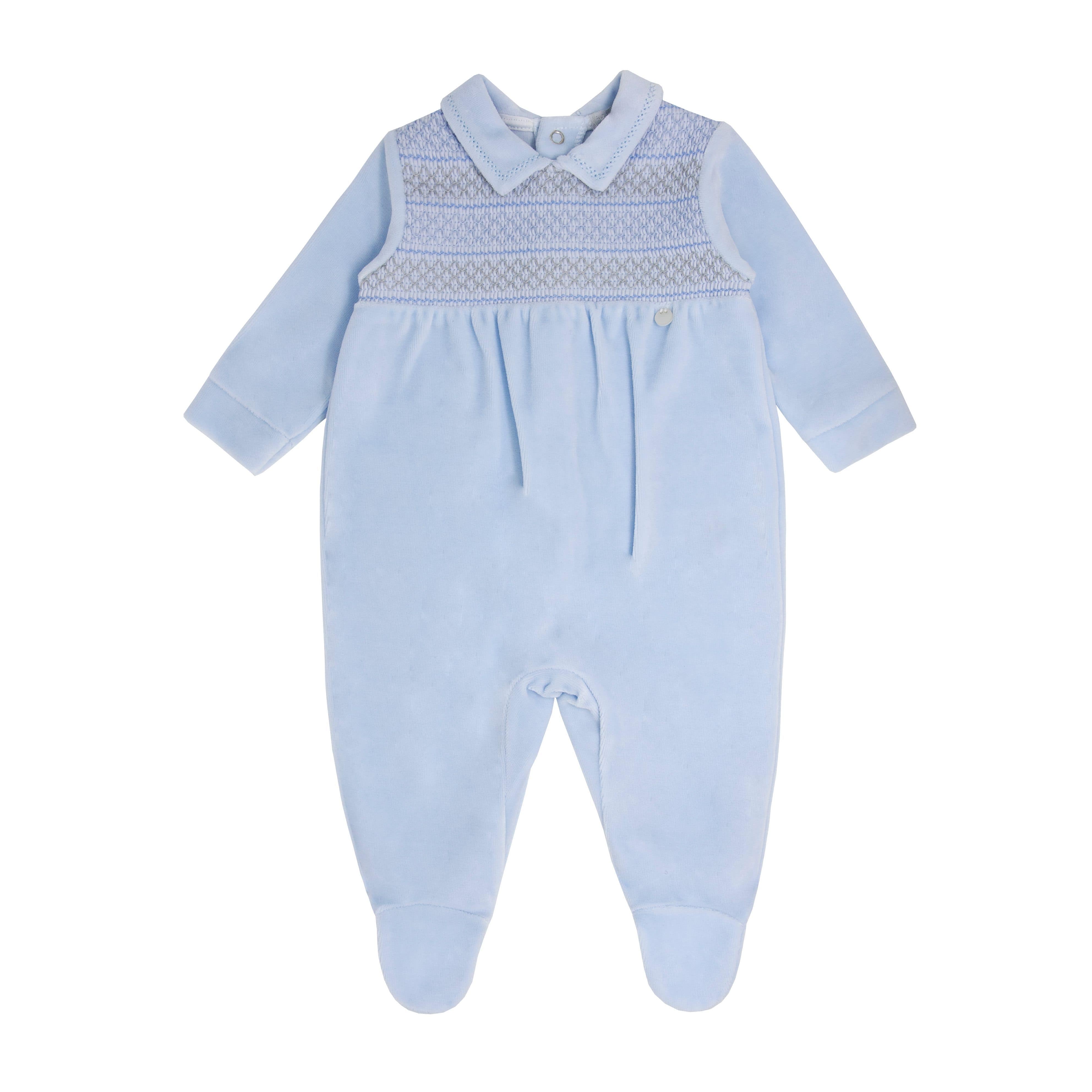 BLUES BABY - Smocking Velour Babygrow - Blue