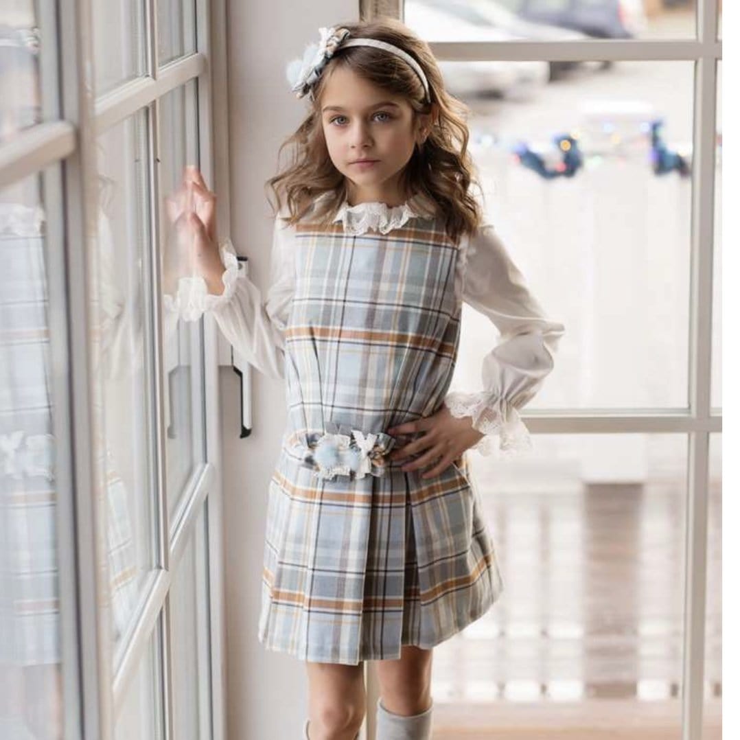 Daga - Check Pinafore & Blouse - Blue