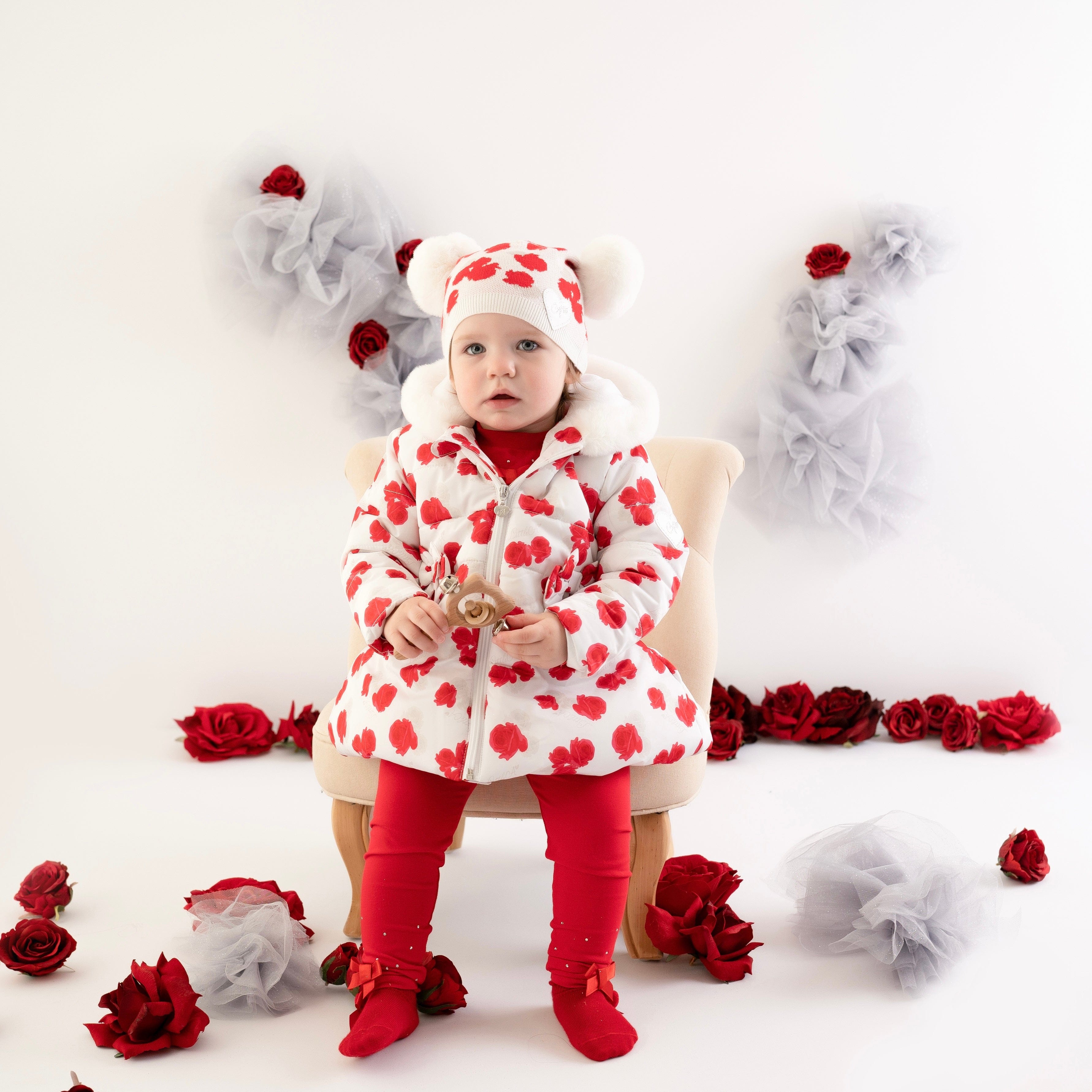 LITTLE A - Felicity Rose Print Jacket With Faux Fur Trim - White