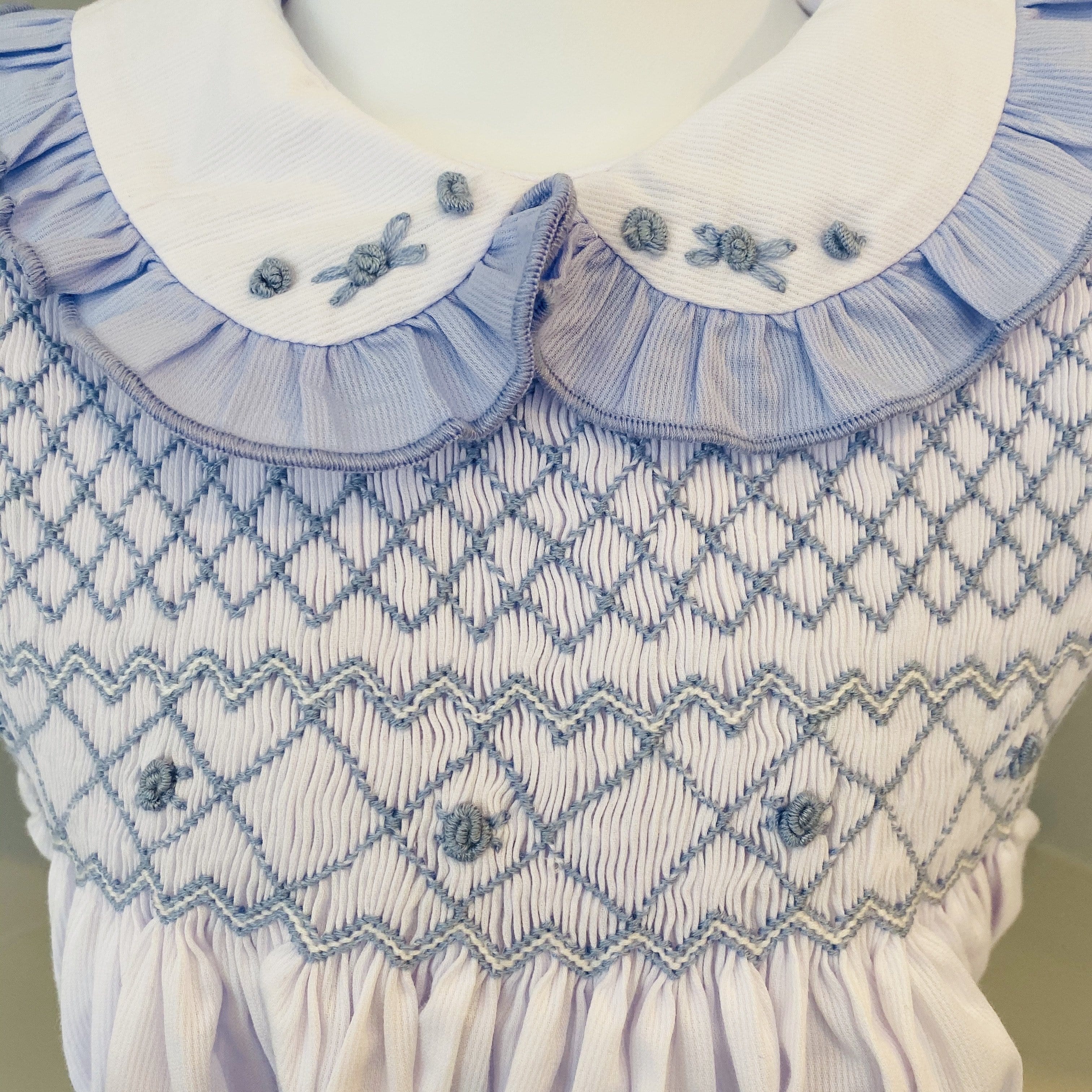 SADIE SMOCKED WHITE AND BLUE SET