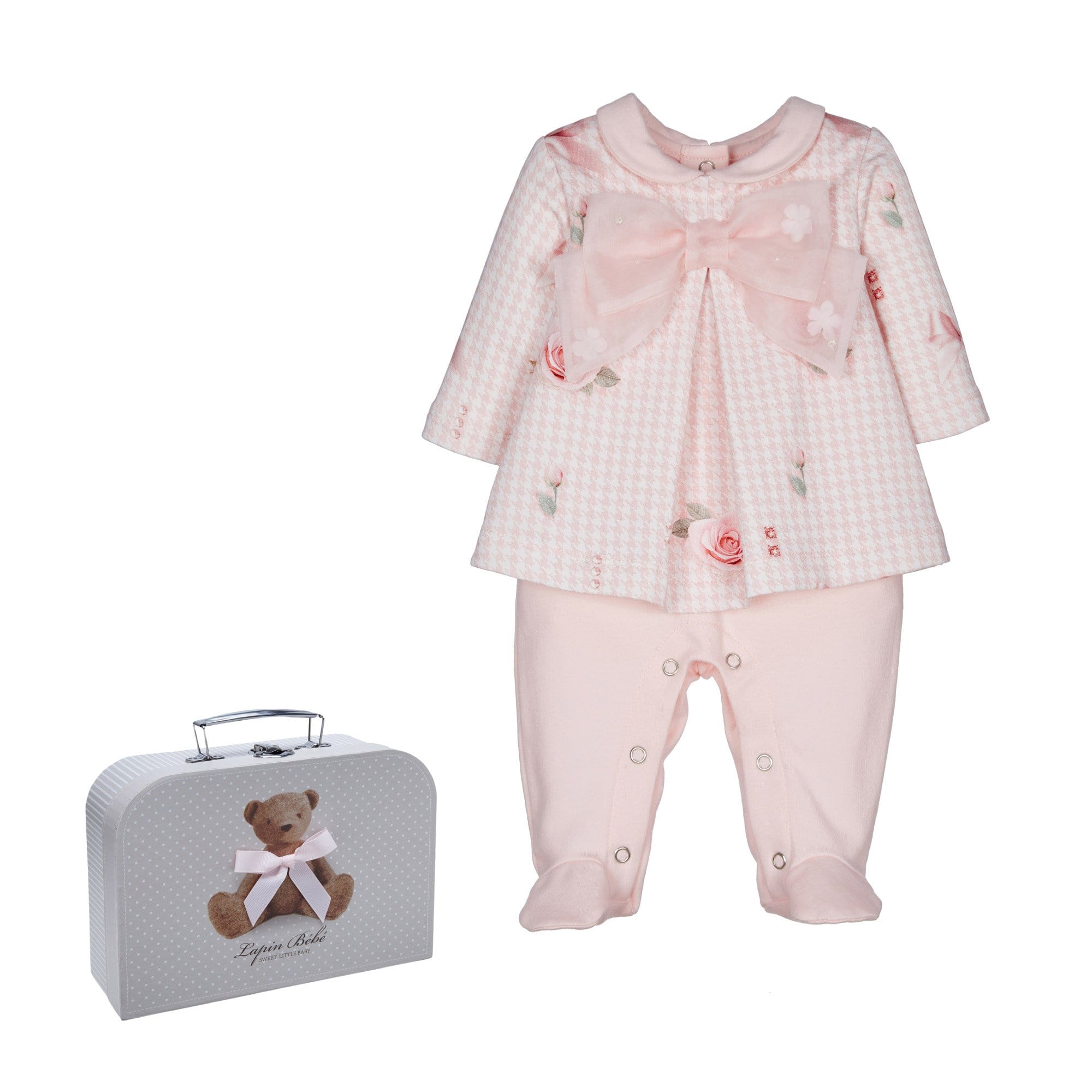 LAPIN HOUSE - Dog Tooth Bow Baby Set - Pink