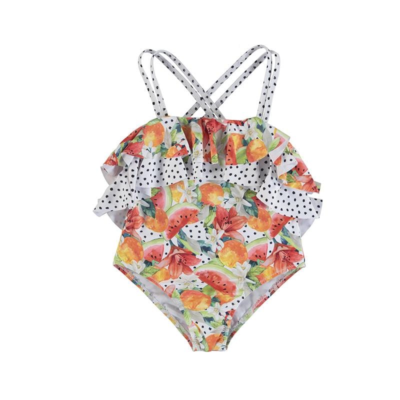 MAYORAL - Fruit Frill Swimsuit - White/Orange