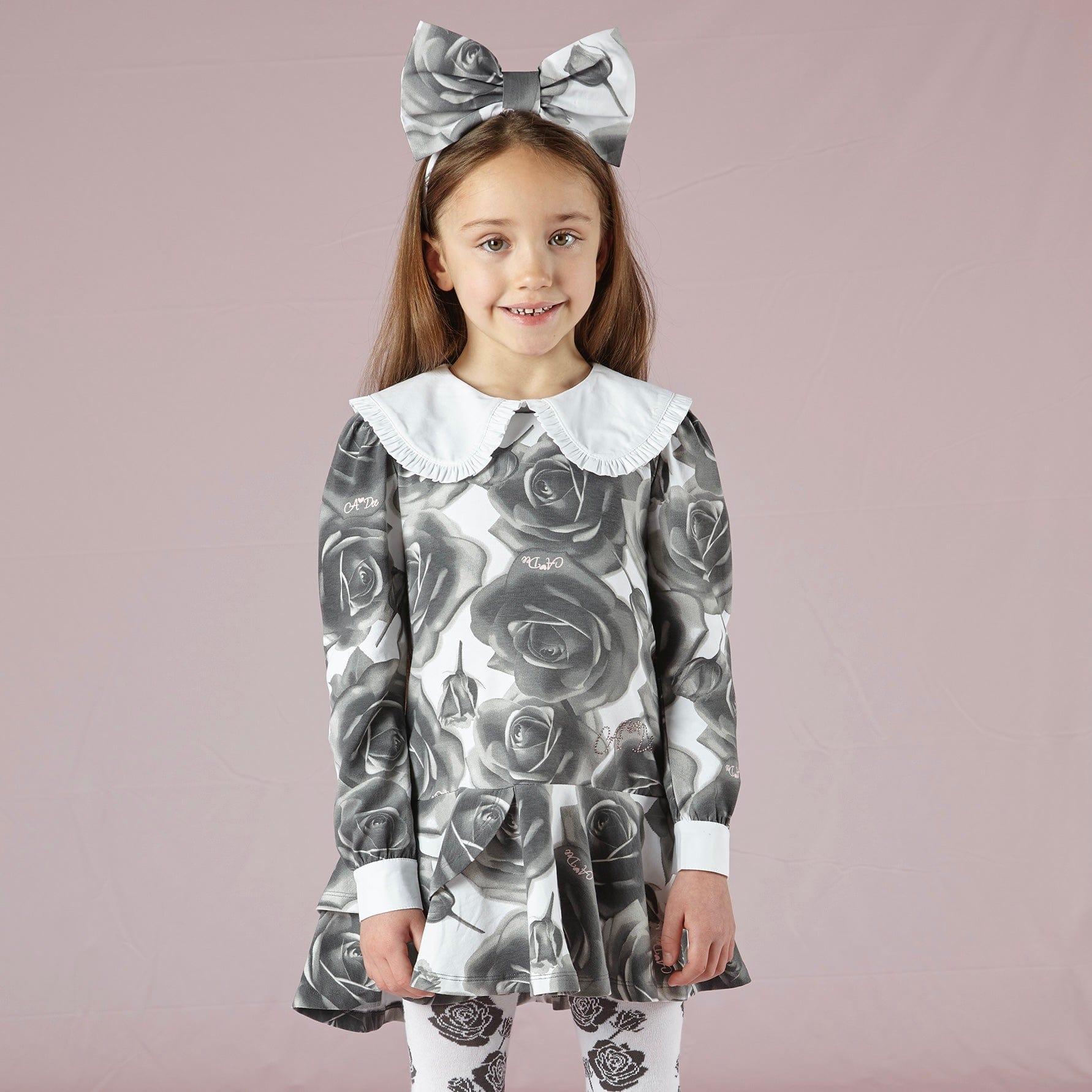 A DEE - Trudy Rose Print Dress - Light Grey