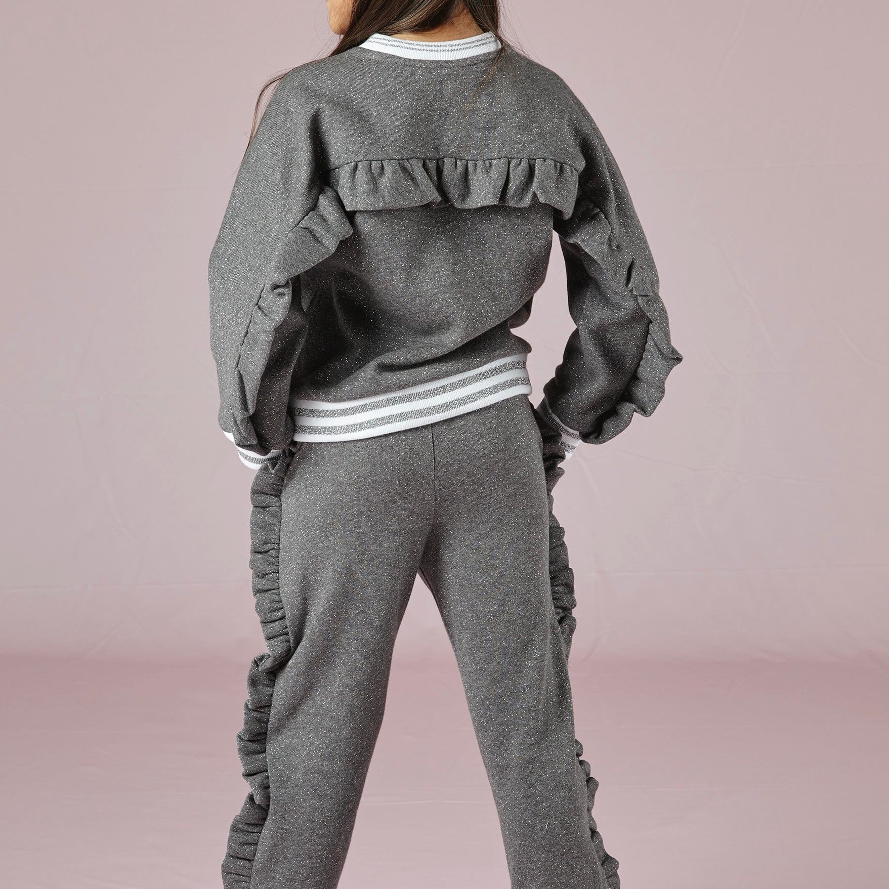 A DEE - Tamara Lurex Frill Tracksuit - Dark Grey