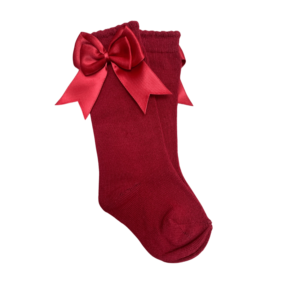 TAMBINO - Knee High Double Bow Socks - Burgundy