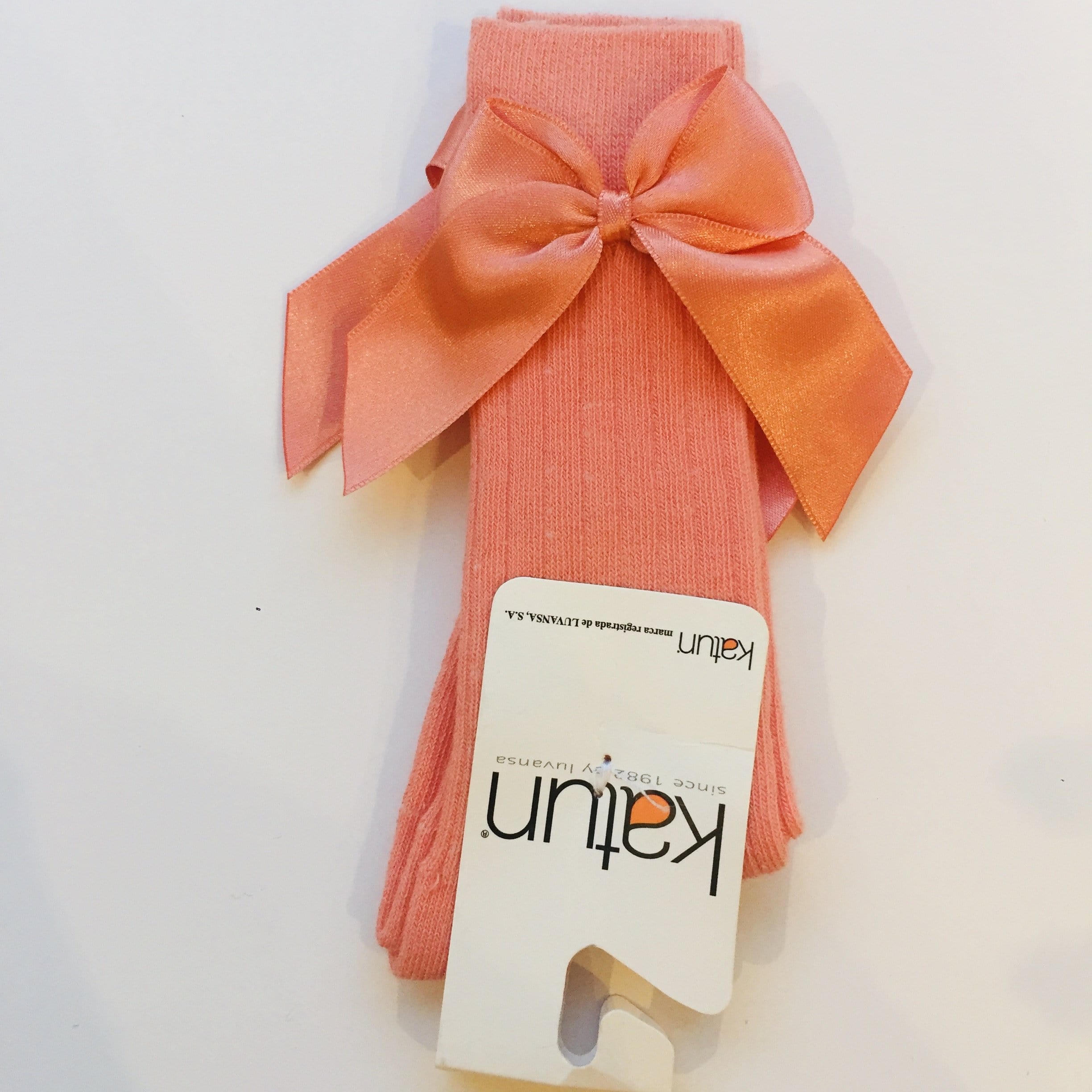 APRICOT - Ribbed Knee High Bow Sock - Peach