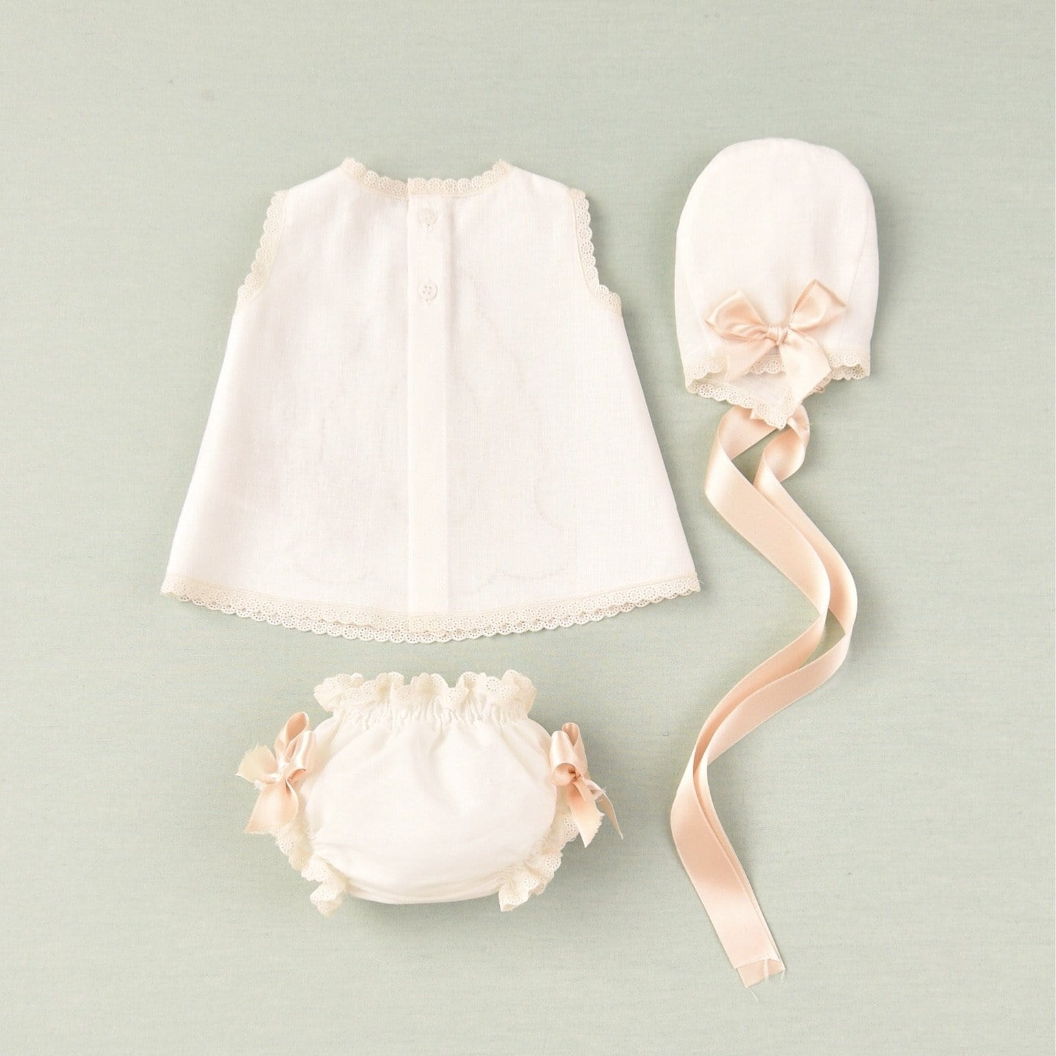 JOSE VARON - Three Piece Embroidered Dress Set - Cream