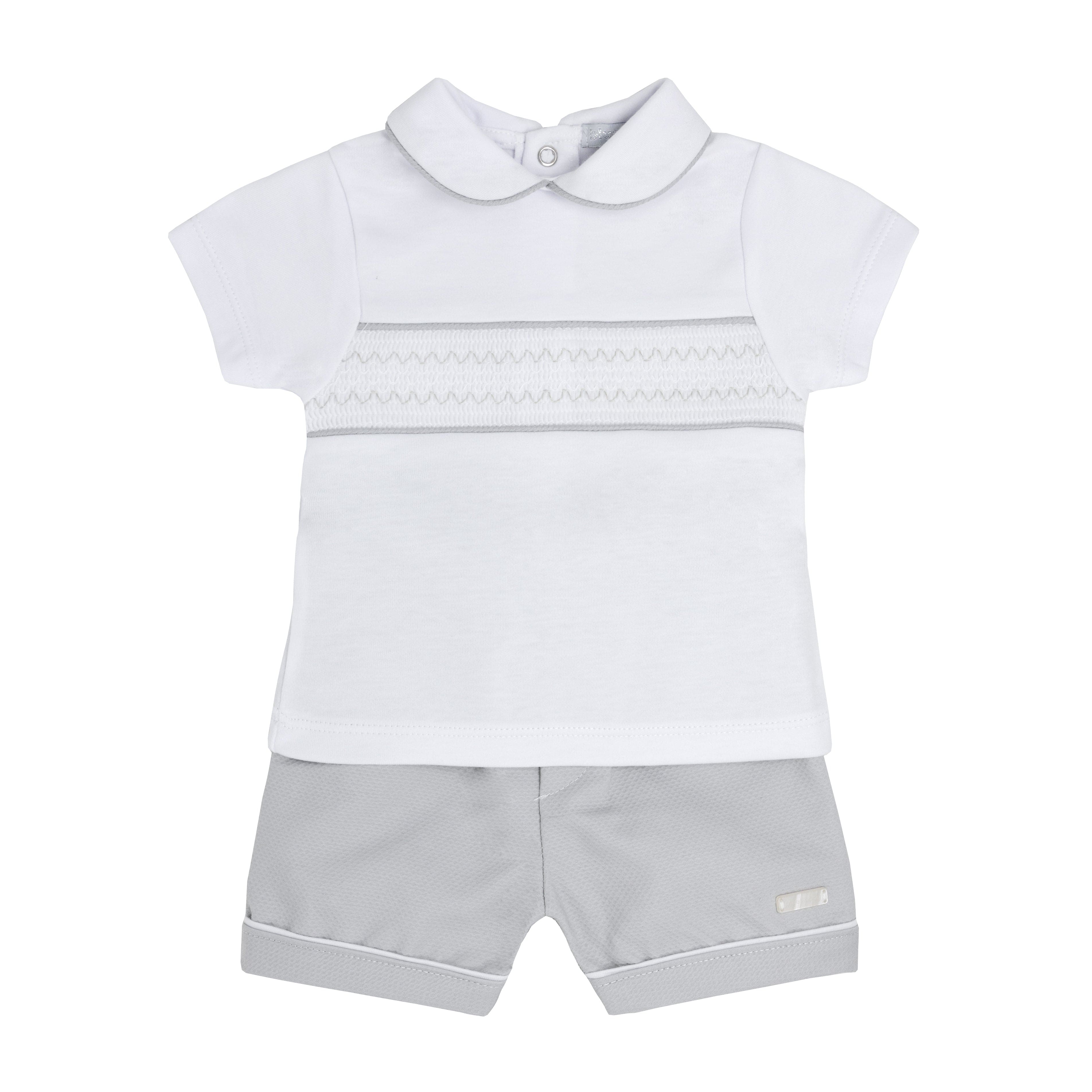 BLUES BABY - Smocked Cotton Short Set - Grey
