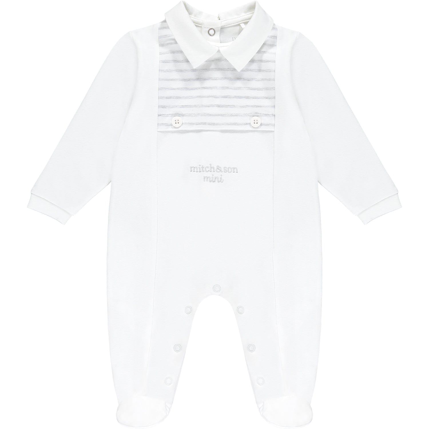 MITCH & SON - Mini Harvey Stripe Panel Babygrow - White