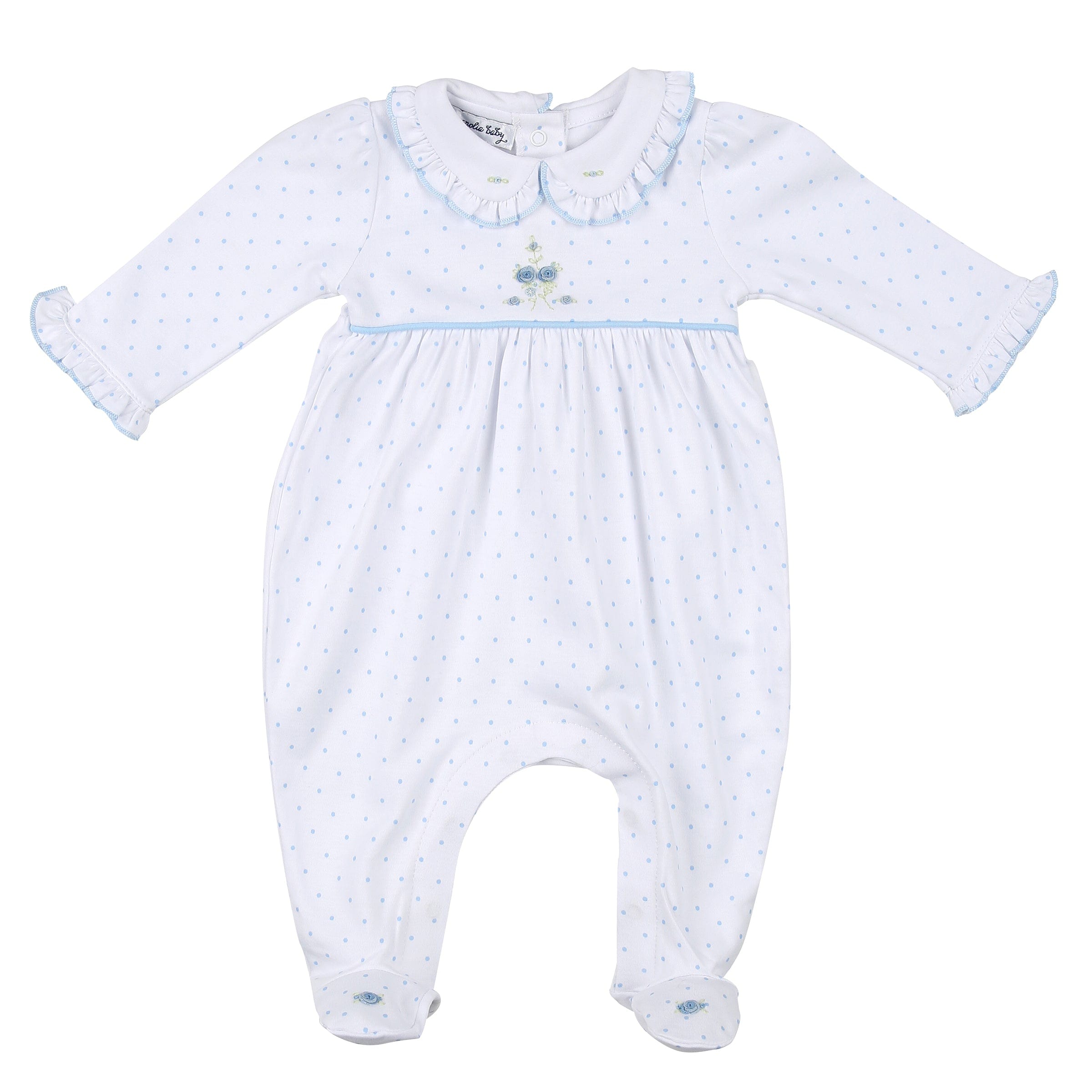 MAGNOLIA BABY - Anna’s Classics Embroidered Babygrow - Blue