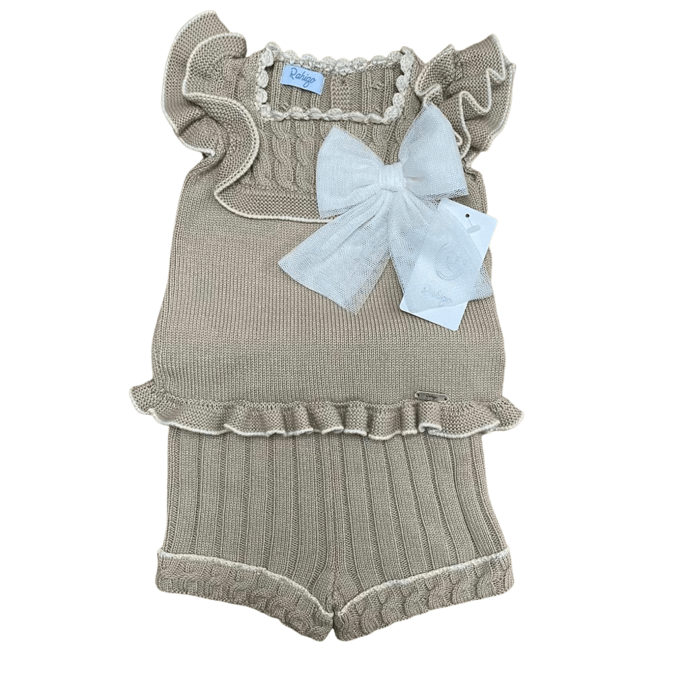 Rahigo - Two Piece Short Set With Cream Trim  -  Camel