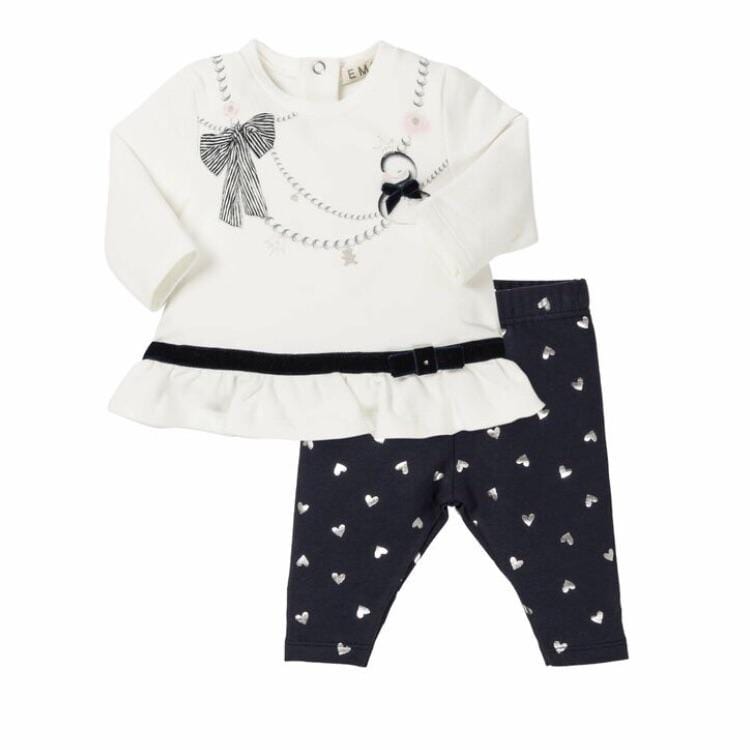 EMC BABY SWAN WHITE & NAVY LEGGING SET