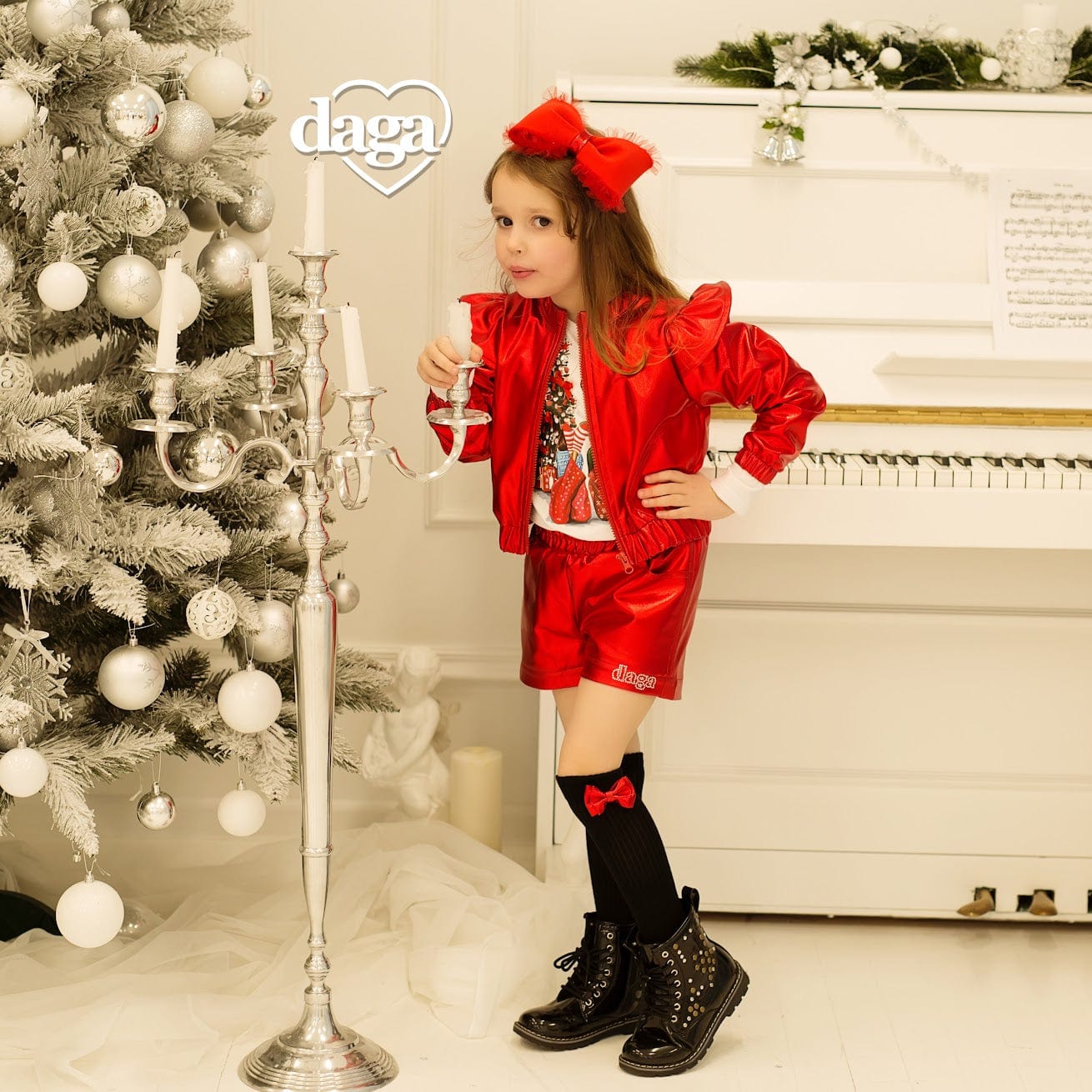 Daga - Waiting For Christmas Three Piece Short Set- Red
