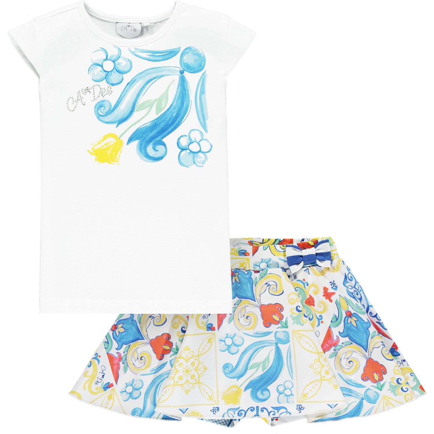 A DEE - Tile Print Two Piece Skirt Set - White/Blue